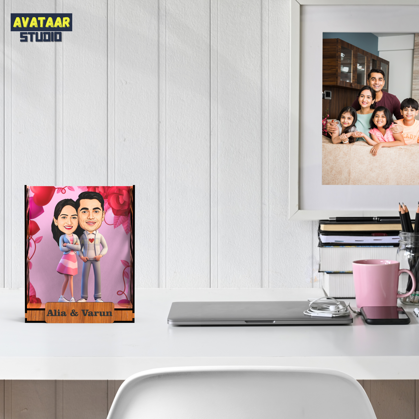 Avataar Studio Personalized Gift for Husband, Wife, Boyfriend, Girlfriend Character Caricature Photo Frame Unique Design Customized Gift for Friends & Family Return Gift (Couple 3 BOX)
