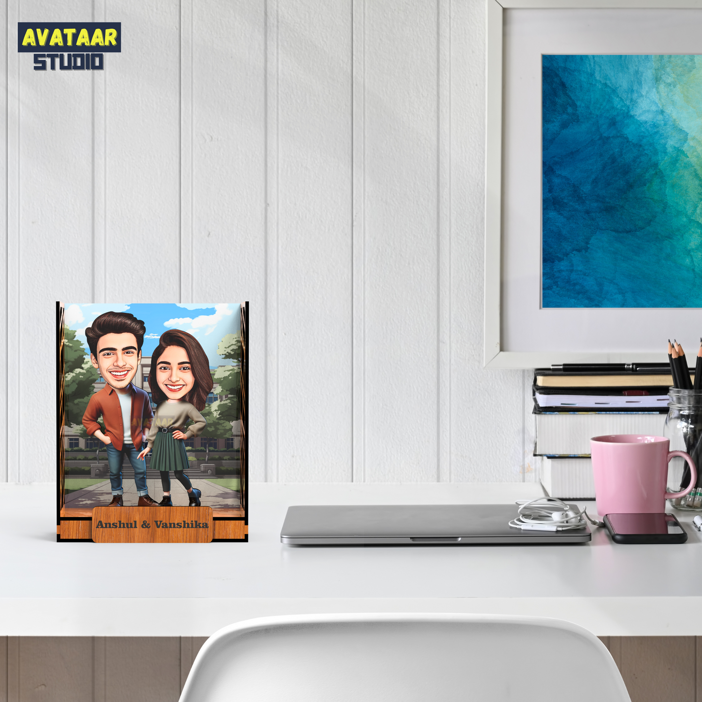 Avataar Studio Personalized Gift for Husband, Wife, Boyfriend, Girlfriend Character Caricature Photo Frame Unique Design Customized Gift for Friends & Family Return Gift (COUPLE 14 BOX)