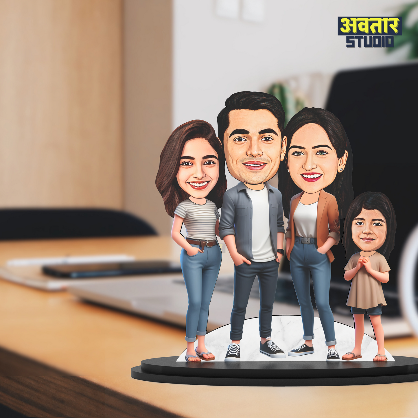 Avatar Studio Personalized Gift for Husband, Wife, Kids, Sister, Brother Character Caricature Photo Frame Unique Design Customized Gift for Friends & Family (Family of Four - 3)