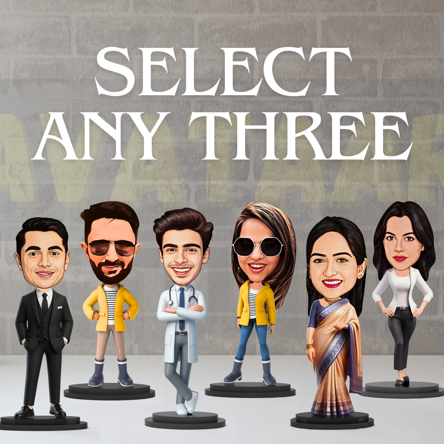 Combo of Three- Single Avatar Stands (Choose any three single designs)