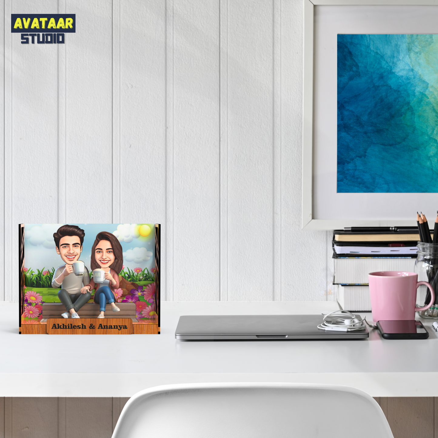 Avataar Studio Personalized Gift for Husband, Wife, Boyfriend, Girlfriend Character Caricature Photo Frame Unique Design Customized Gift for Friends & Family Return Gift (COUPLE 11 BOX)