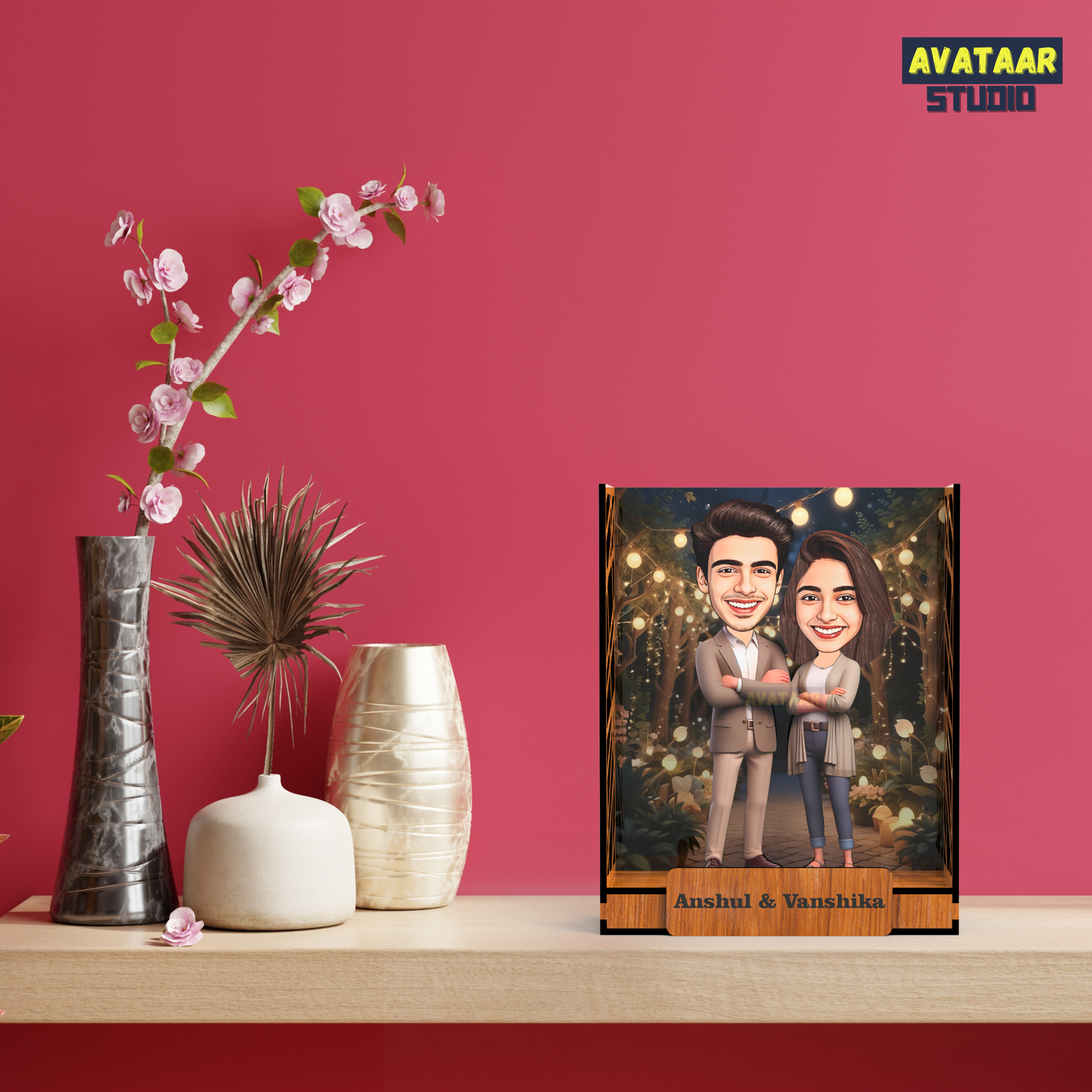 Avataar Studio Personalized Gift for Husband, Wife, Boyfriend, Girlfriend Character Caricature Photo Frame Unique Design Customized Gift for Friends & Family Return Gift (COUPLE 9 BOX)