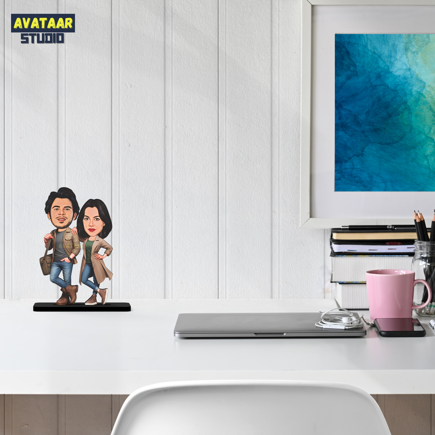 Avatar Stand Personalized Gift for Husband, Wife, Boyfriend, Girlfriend Character Caricature Photo Frame Unique Design Customized Gift for Friends & Family Return Gift (Couple 8)