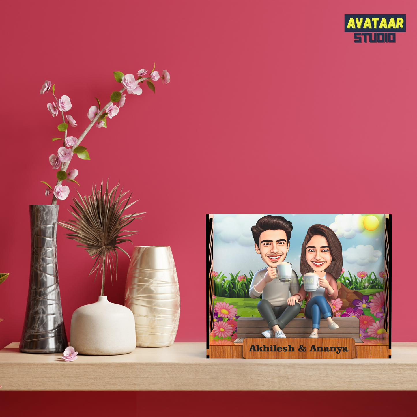 Avataar Studio Personalized Gift for Husband, Wife, Boyfriend, Girlfriend Character Caricature Photo Frame Unique Design Customized Gift for Friends & Family Return Gift (COUPLE 11 BOX)