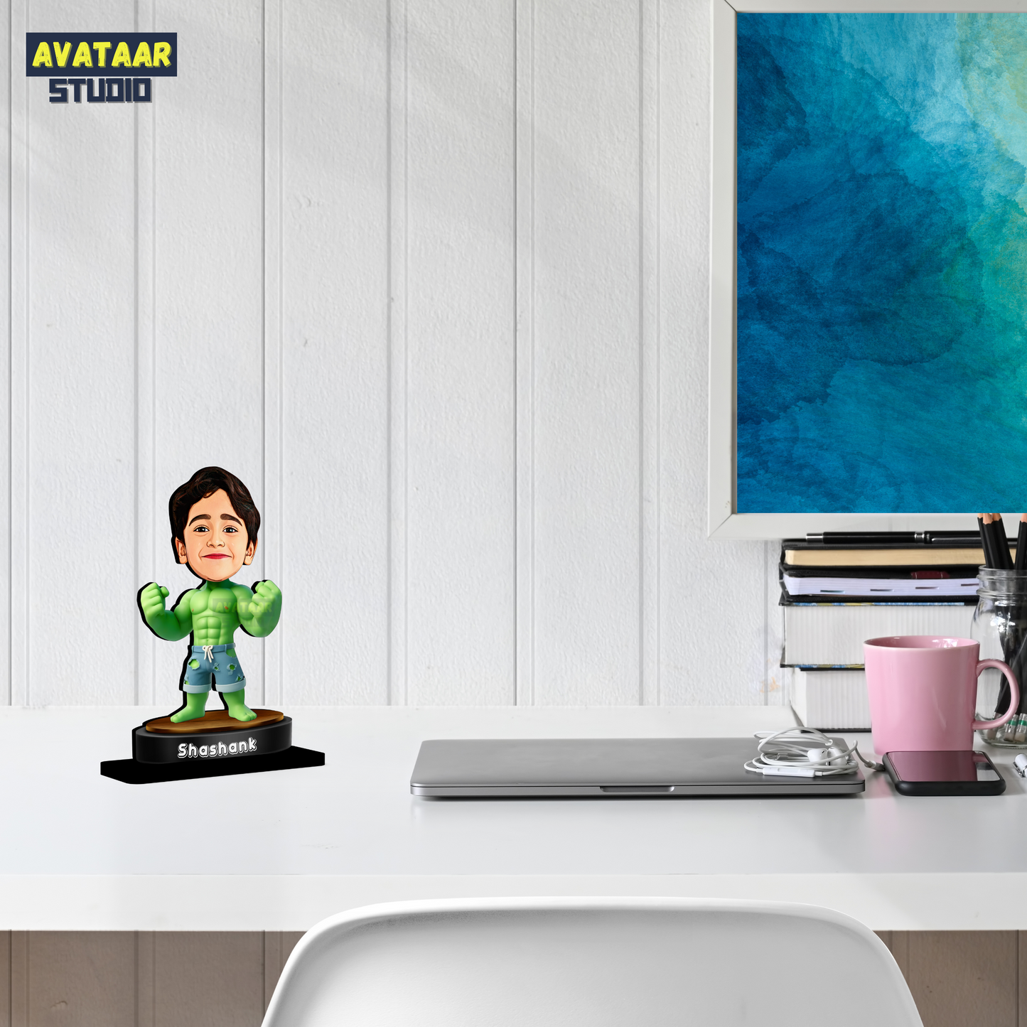 AVATAAR STUDIO Personalized Gift for Kids, Friends Character Caricature Photo Frame Unique Design Customized Gift for Children, Return Gift Idea (HULK, With Name)