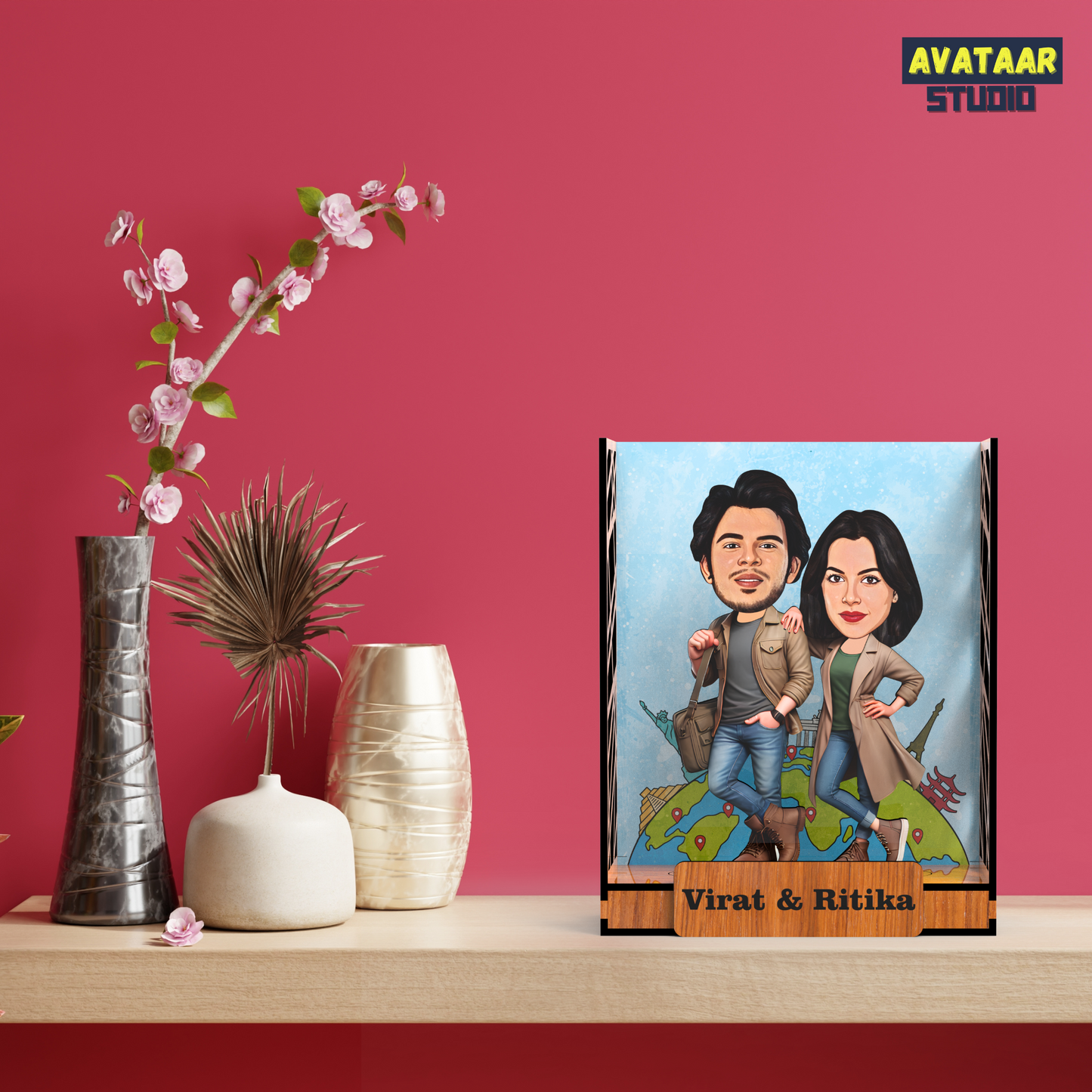 Avataar Studio Personalized Gift for Husband, Wife, Boyfriend, Girlfriend Character Caricature Photo Frame Unique Design Customized Gift for Friends & Family Return Gift (COUPLE 8 BOX)