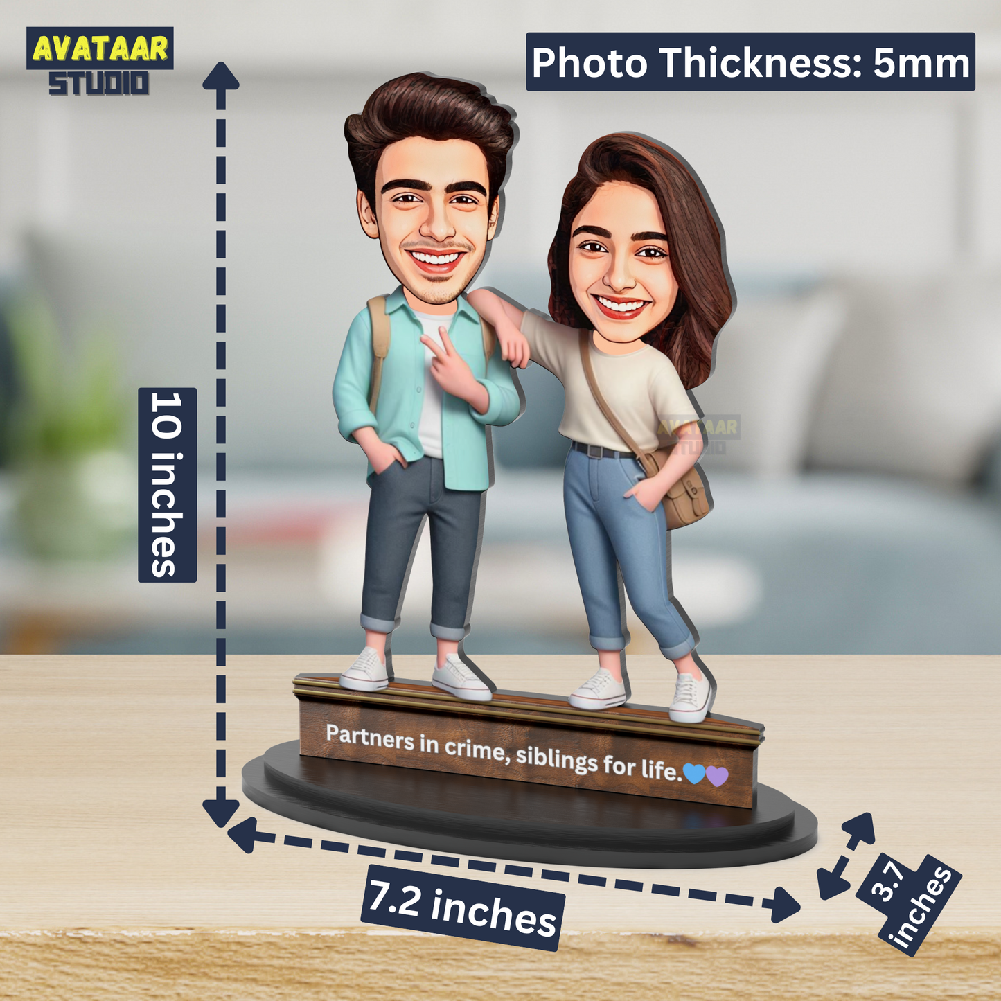 Avatar Studio Personalized Gift for Brother, Sister, Friends Character Caricature Photo Frame Unique Design Customized Gift for Bhai Dooj & Rakshabandhan (BRO SIS - 2)