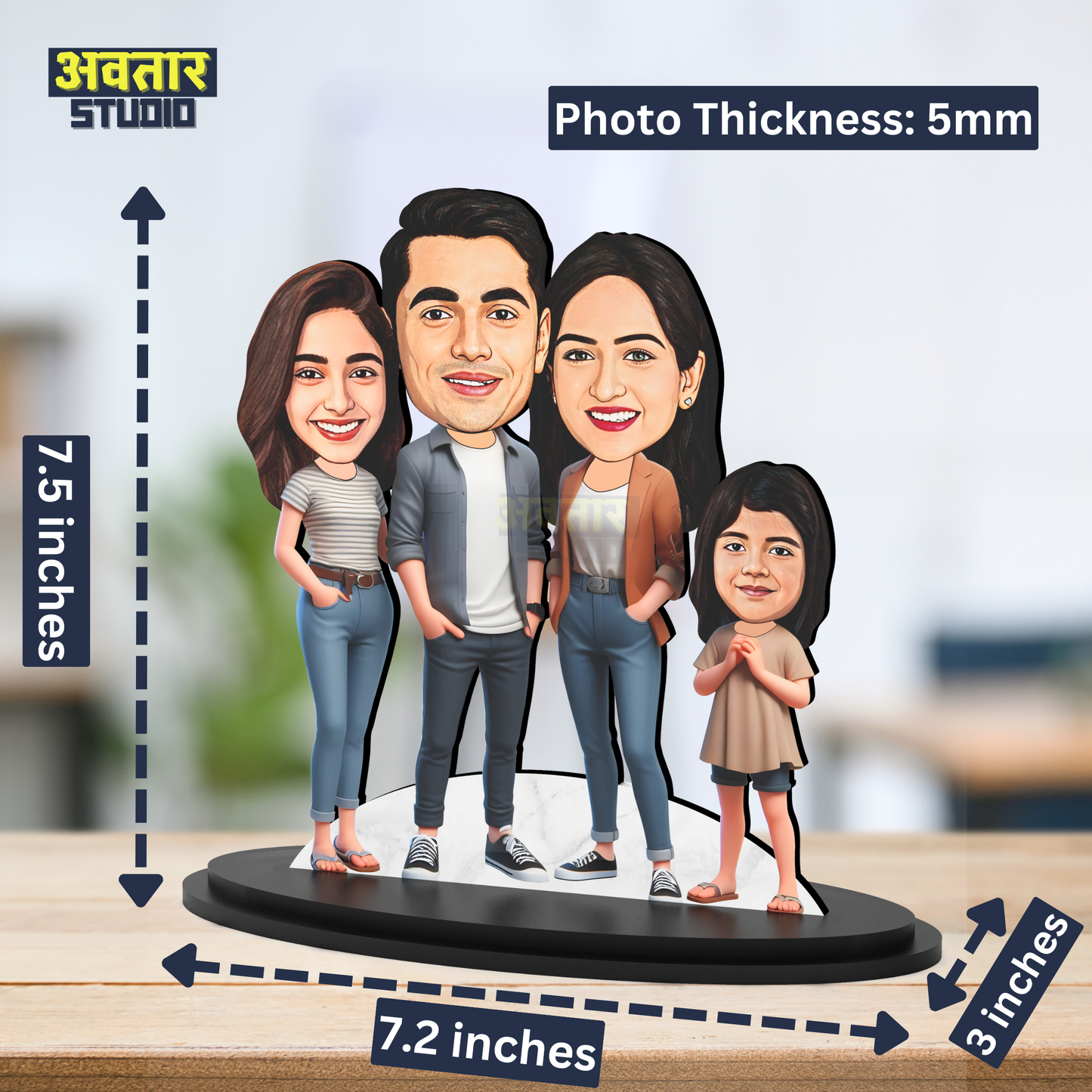 Avatar Studio Personalized Gift for Husband, Wife, Kids, Sister, Brother Character Caricature Photo Frame Unique Design Customized Gift for Friends & Family (Family of Four - 3)