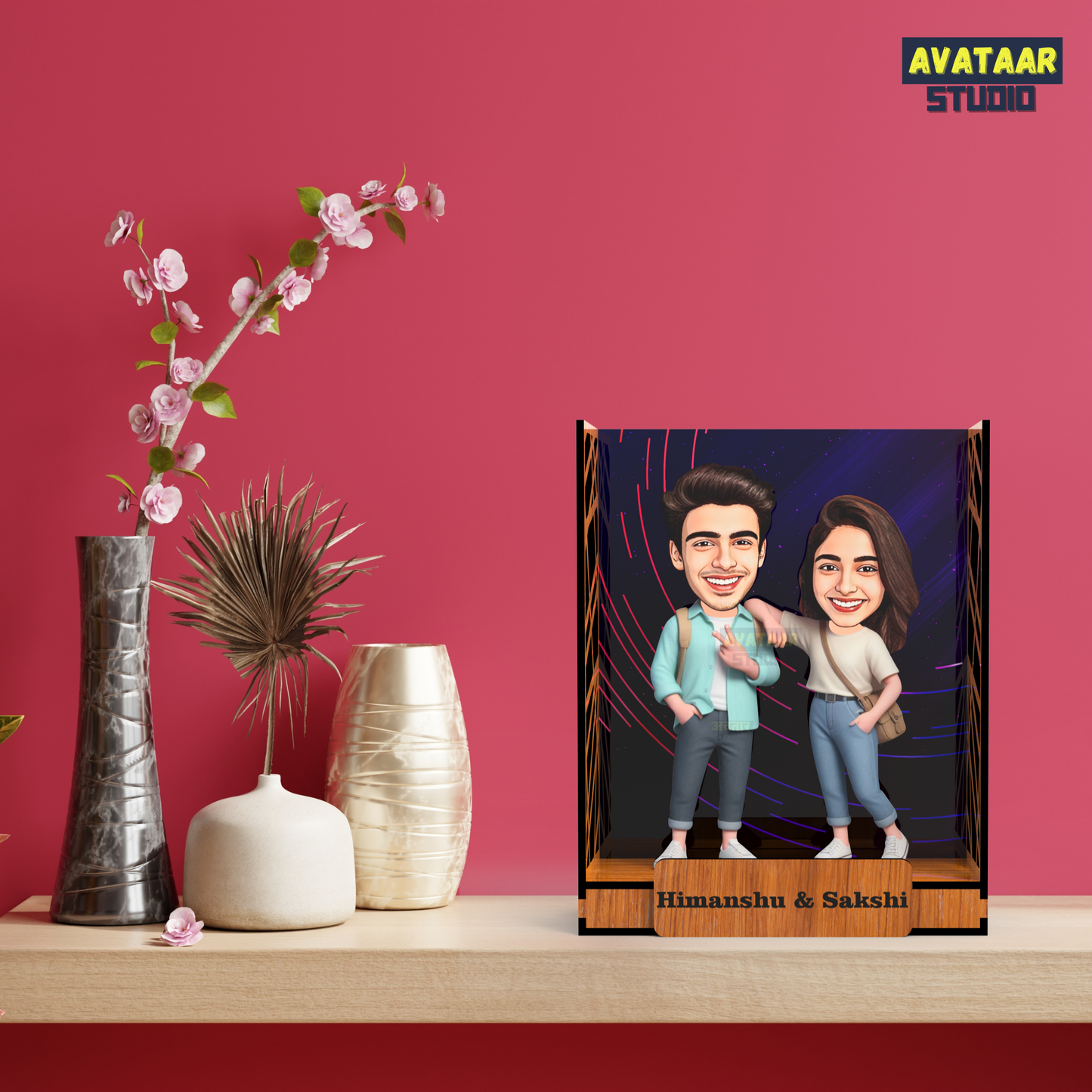 Avataar Studio Personalized Gift for Husband, Wife, Boyfriend, Girlfriend Character Caricature Photo Frame Unique Design Customized Gift for Friends & Family Return Gift (BRO SIS 2 BOX)