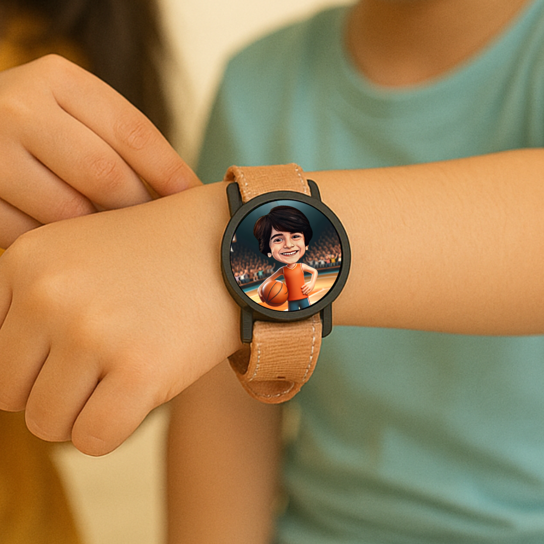 Personalized Caricature Rakhi Band Custom Face Avataar Stylish Watch Design for Brother Kids and Adults Detachable Dial Turns into Fridge Magnet Unique Raksha Bandhan Gift (Set A)