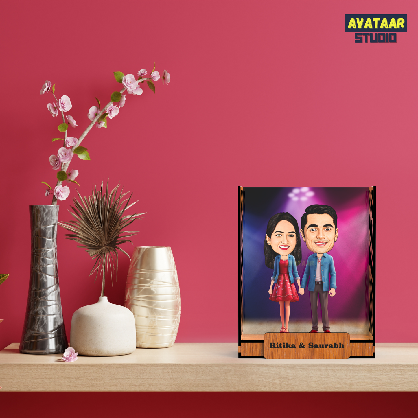 Avataar Studio Personalized Gift for Husband, Wife, Boyfriend, Girlfriend Character Caricature Photo Frame Unique Design Customized Gift for Friends & Family Return Gift (Couple 5 BOX)