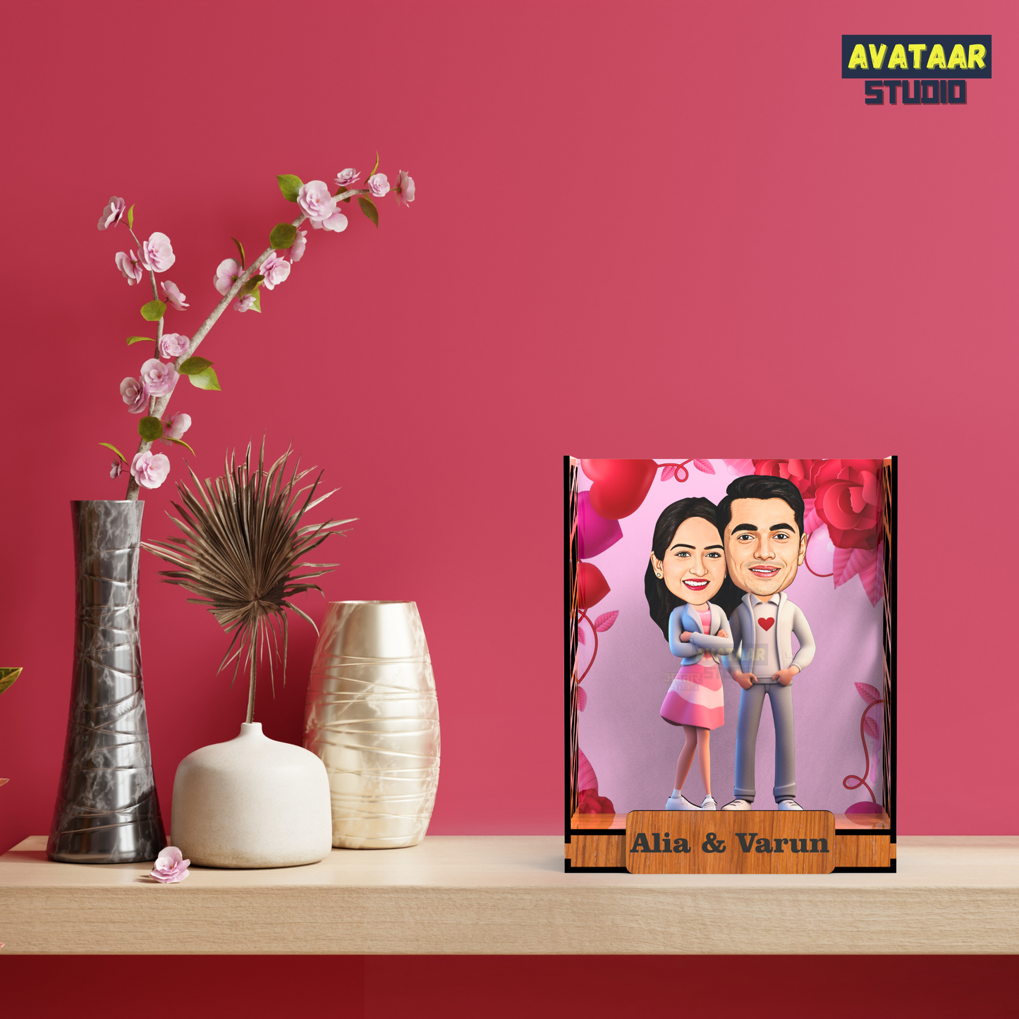 Avataar Studio Personalized Gift for Husband, Wife, Boyfriend, Girlfriend Character Caricature Photo Frame Unique Design Customized Gift for Friends & Family Return Gift (Couple 3 BOX)