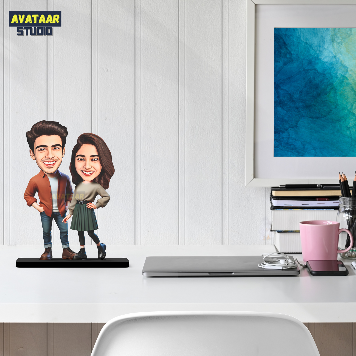 Avatar Stand Personalized Gift for Husband, Wife, Boyfriend, Girlfriend Character Caricature Photo Frame Unique Design Customized Gift for Friends & Family Return Gift (Couple 14)