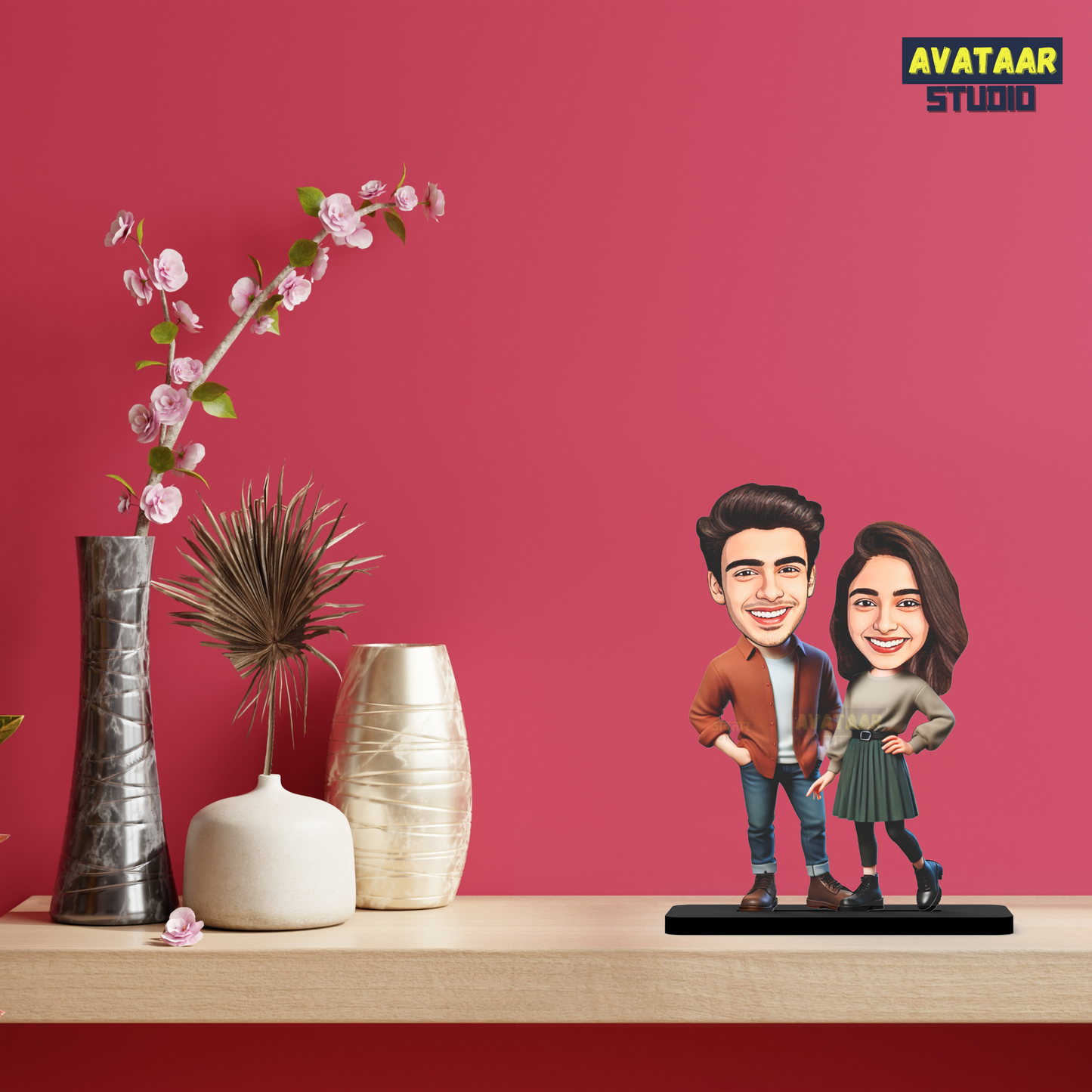 Avatar Stand Personalized Gift for Husband, Wife, Boyfriend, Girlfriend Character Caricature Photo Frame Unique Design Customized Gift for Friends & Family Return Gift (Couple 14)
