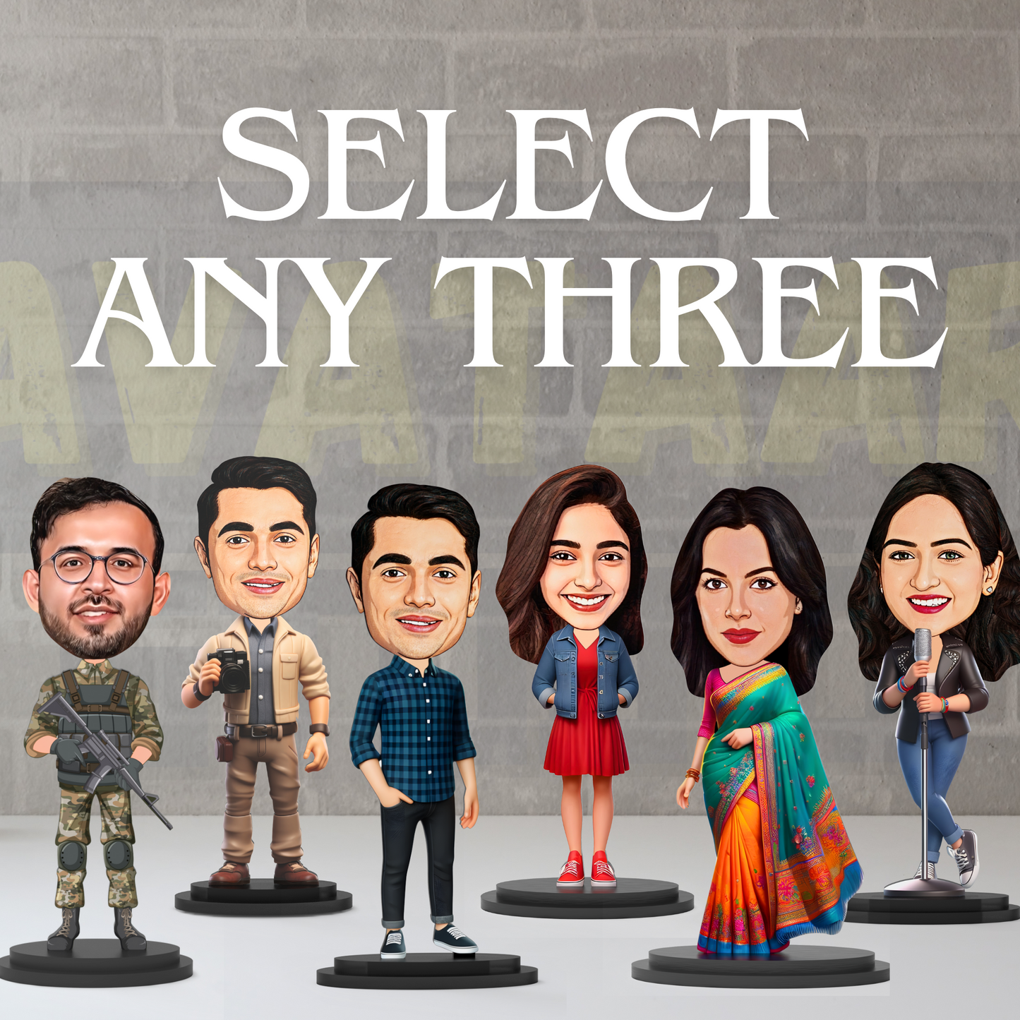 Combo of Three- Single Avatar Stands (Choose any three single designs)