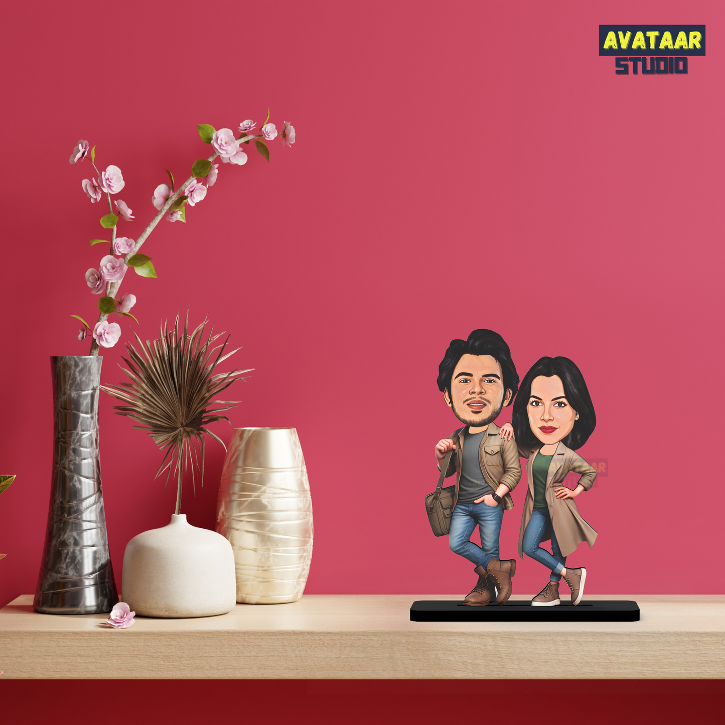 Avatar Stand Personalized Gift for Husband, Wife, Boyfriend, Girlfriend Character Caricature Photo Frame Unique Design Customized Gift for Friends & Family Return Gift (Couple 8)