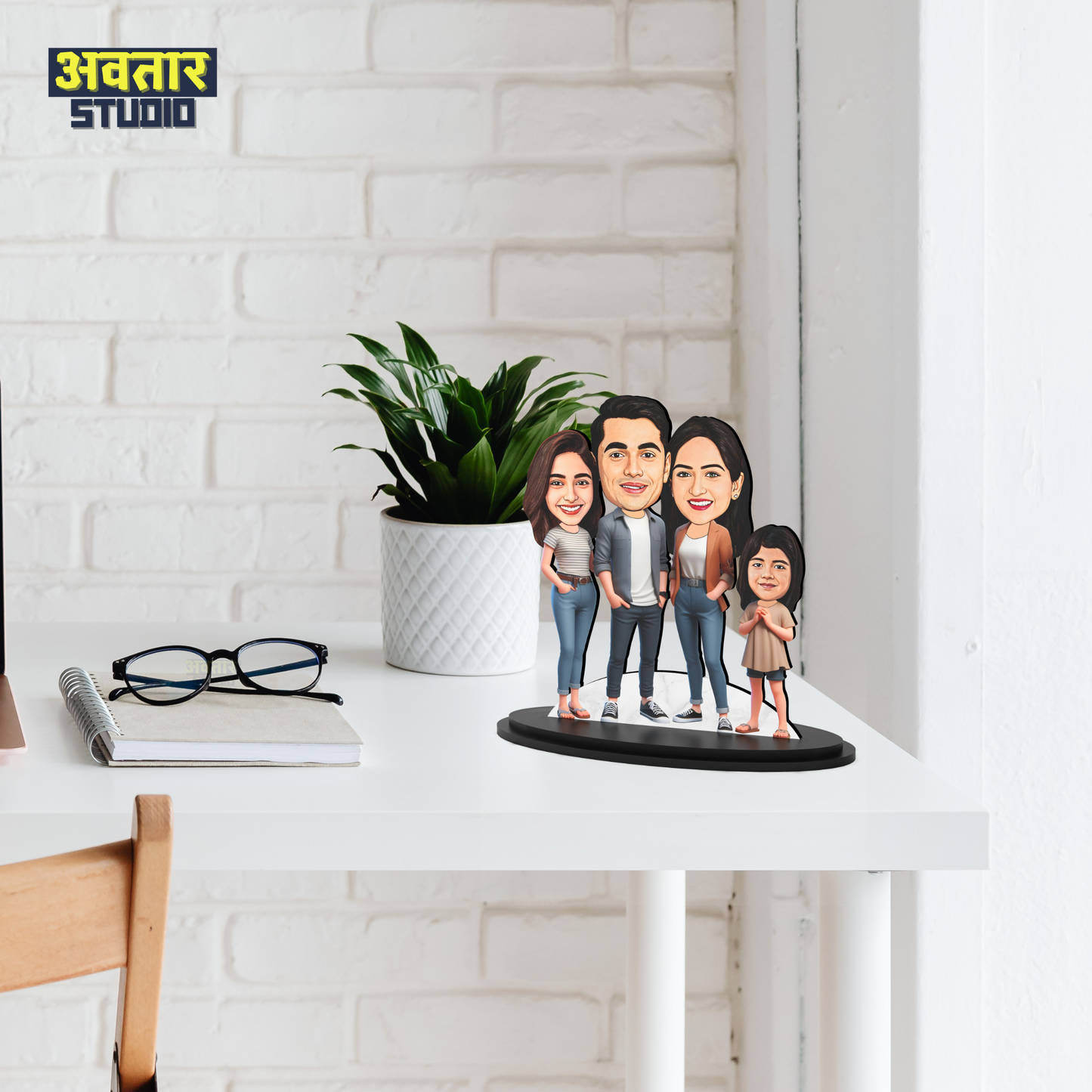 Avatar Studio Personalized Gift for Husband, Wife, Kids, Sister, Brother Character Caricature Photo Frame Unique Design Customized Gift for Friends & Family (Family of Four - 3)