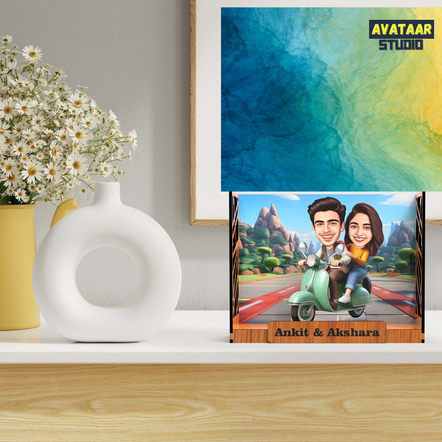 Avataar Studio Personalized Gift for Husband, Wife, Boyfriend, Girlfriend Character Caricature Photo Frame Unique Design Customized Gift for Friends & Family Return Gift (COUPLE 13 BOX)