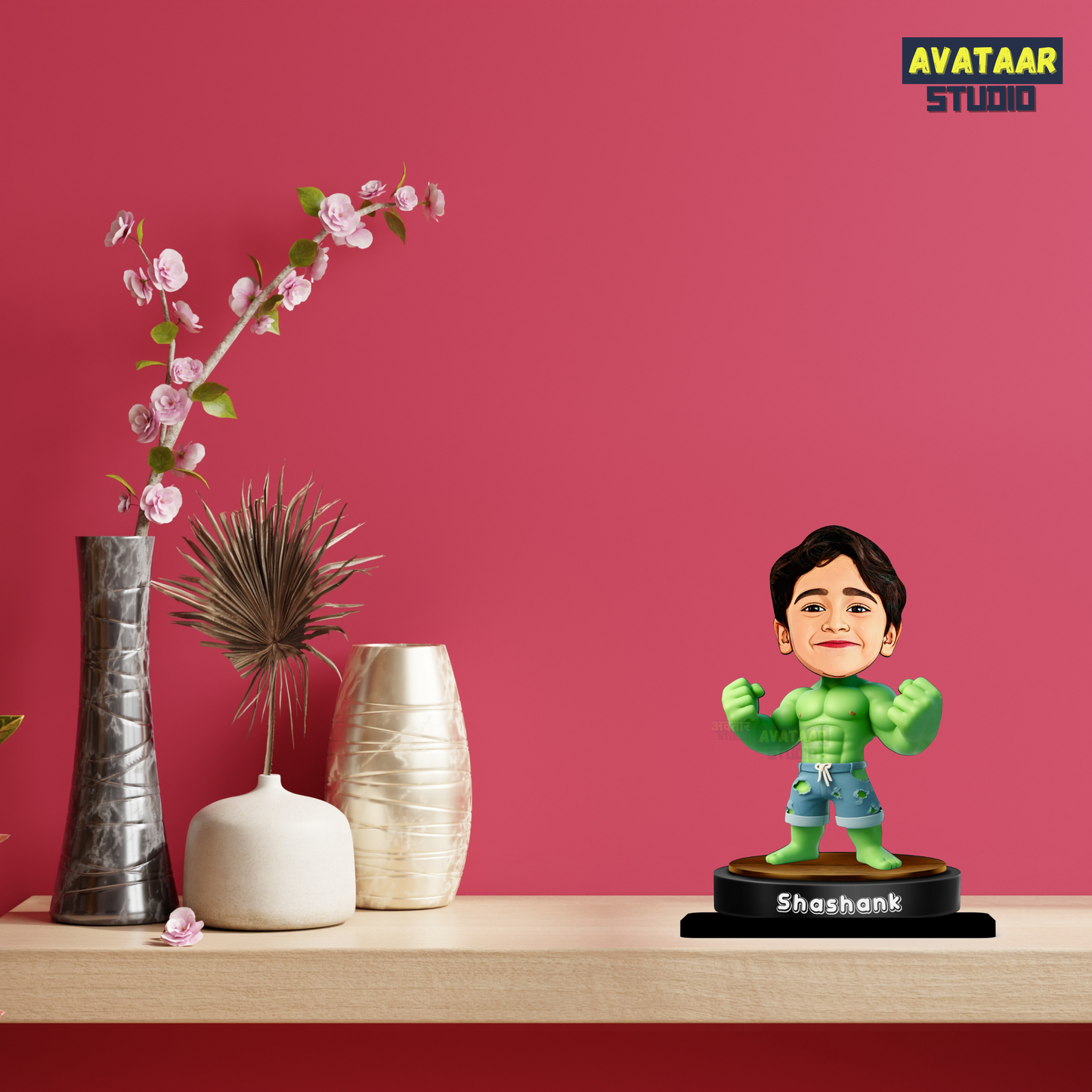 AVATAAR STUDIO Personalized Gift for Kids, Friends Character Caricature Photo Frame Unique Design Customized Gift for Children, Return Gift Idea (HULK, With Name)