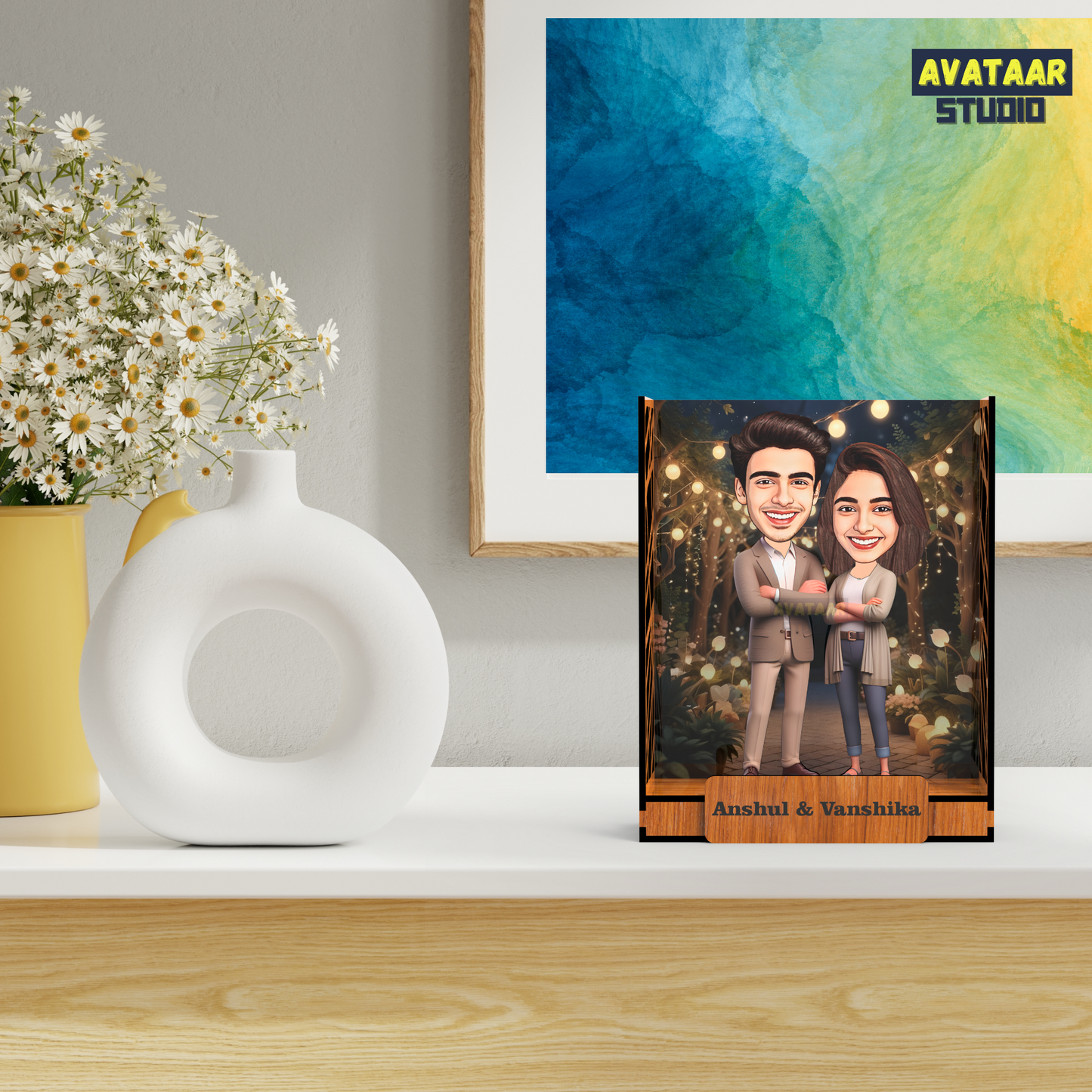Avataar Studio Personalized Gift for Husband, Wife, Boyfriend, Girlfriend Character Caricature Photo Frame Unique Design Customized Gift for Friends & Family Return Gift (COUPLE 9 BOX)