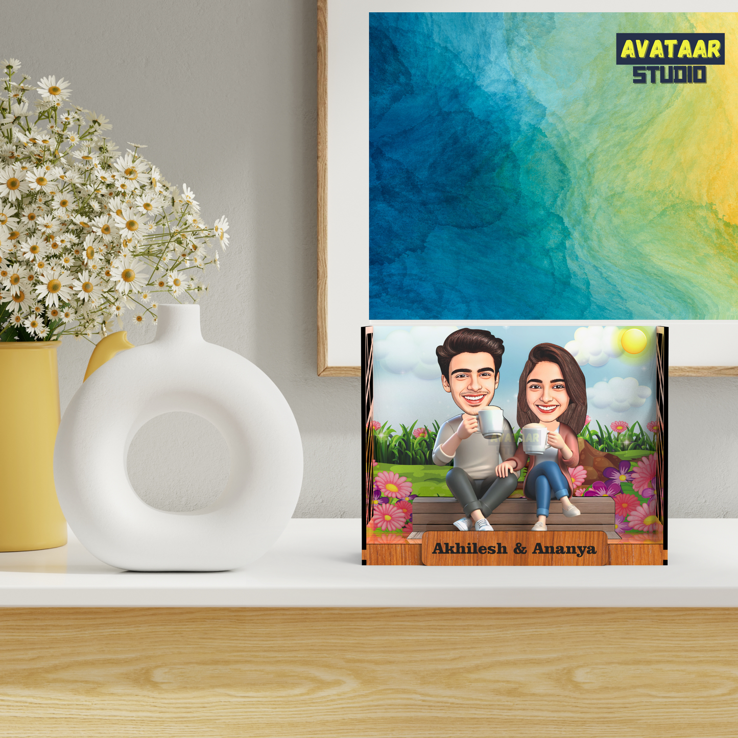 Avataar Studio Personalized Gift for Husband, Wife, Boyfriend, Girlfriend Character Caricature Photo Frame Unique Design Customized Gift for Friends & Family Return Gift (COUPLE 11 BOX)