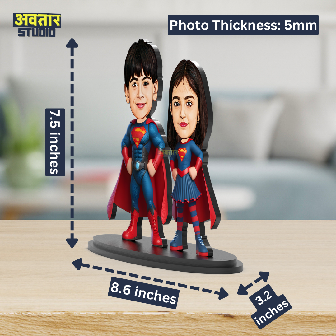 Avatar Stand Personalized Gift for Kids, Brother, Friends, Character Caricature Photo Frame Unique Design Customized Gift for Friends & Family Return Gift (SuperHeroes Stand)