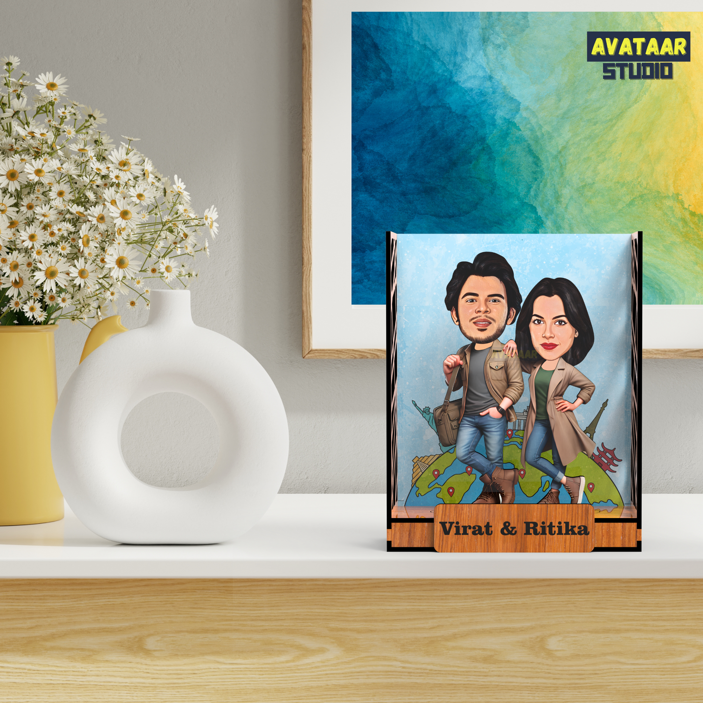 Avataar Studio Personalized Gift for Husband, Wife, Boyfriend, Girlfriend Character Caricature Photo Frame Unique Design Customized Gift for Friends & Family Return Gift (COUPLE 8 BOX)