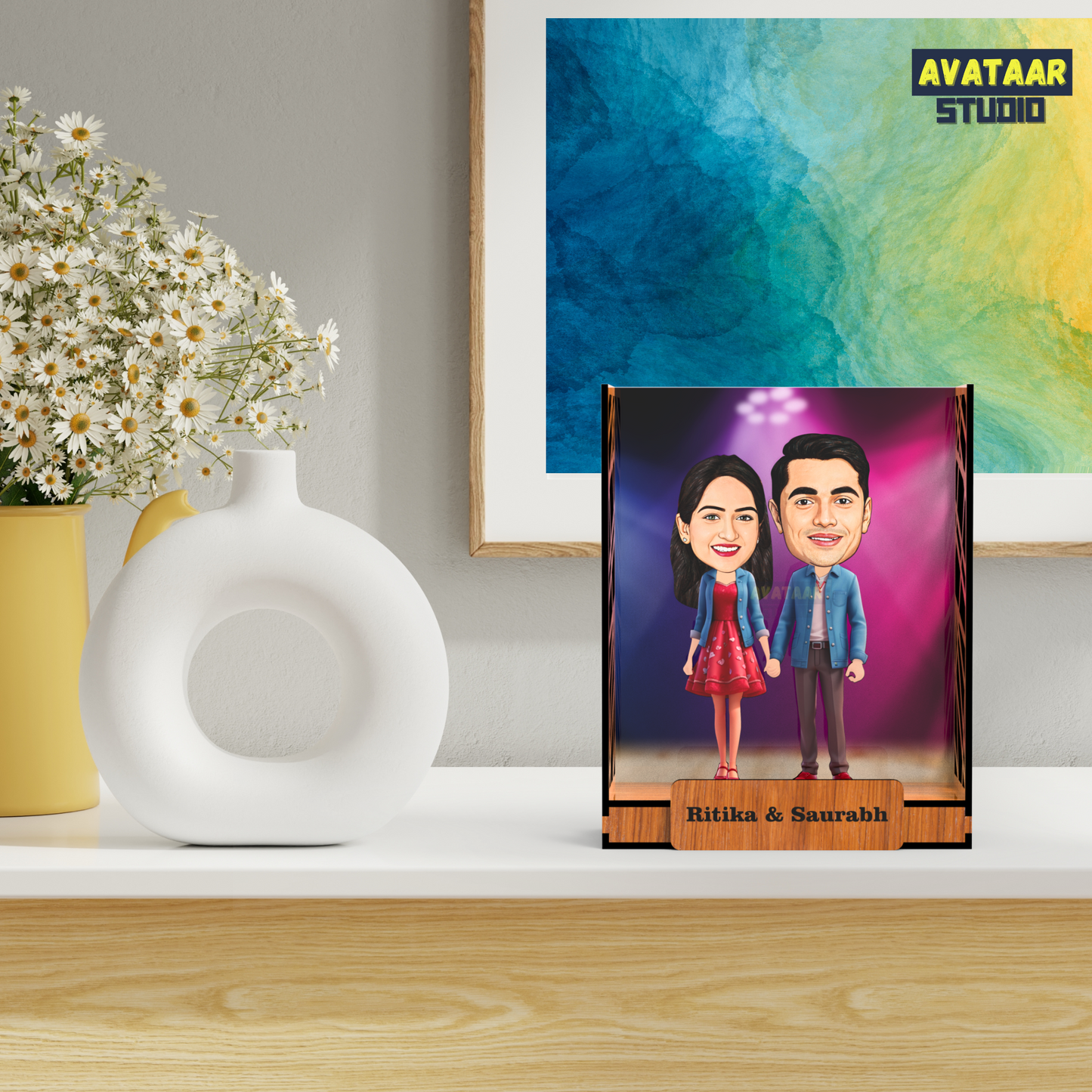 Avataar Studio Personalized Gift for Husband, Wife, Boyfriend, Girlfriend Character Caricature Photo Frame Unique Design Customized Gift for Friends & Family Return Gift (Couple 5 BOX)