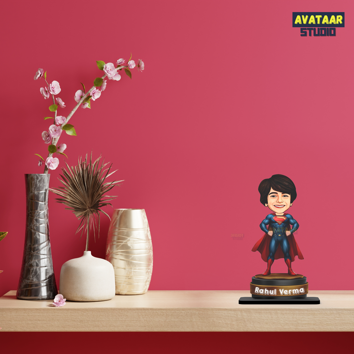 AVATAAR STUDIO Personalized Gift for Kids, Friends Character Caricature Photo Frame Unique Design Customized Gift for Children, Return Gift Idea (SUPERMAN, 7 INCHES, With Name)