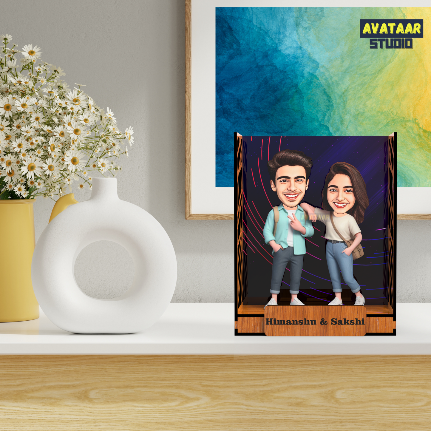Avataar Studio Personalized Gift for Husband, Wife, Boyfriend, Girlfriend Character Caricature Photo Frame Unique Design Customized Gift for Friends & Family Return Gift (BRO SIS 2 BOX)