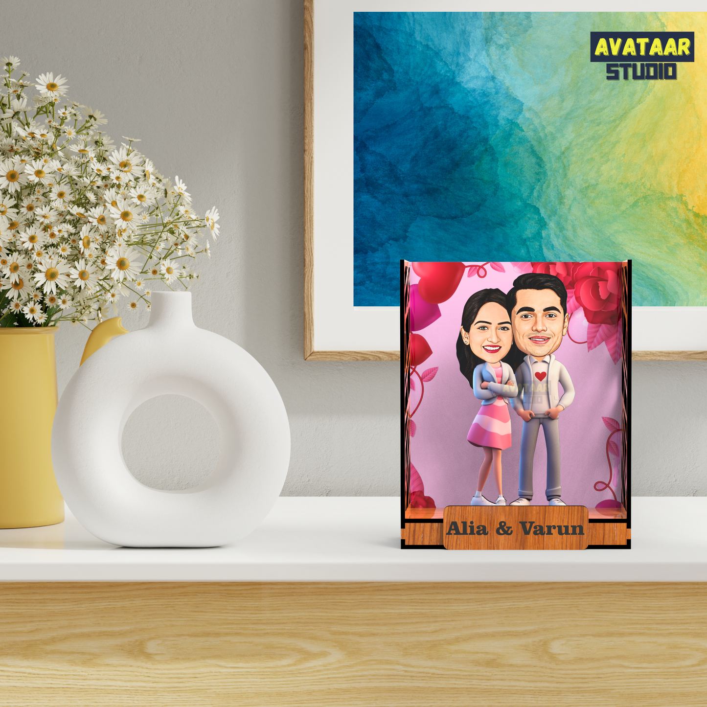Avataar Studio Personalized Gift for Husband, Wife, Boyfriend, Girlfriend Character Caricature Photo Frame Unique Design Customized Gift for Friends & Family Return Gift (Couple 3 BOX)