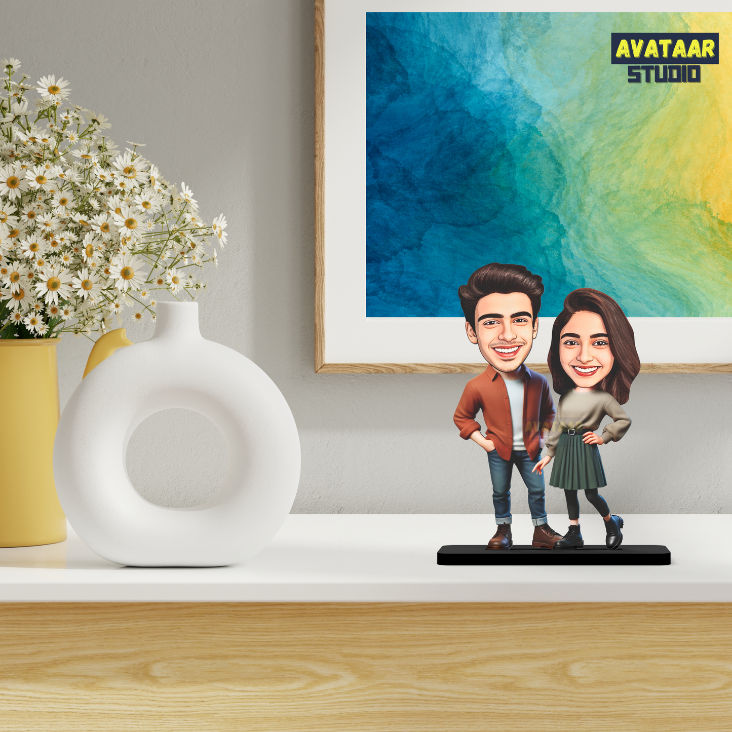 Avatar Stand Personalized Gift for Husband, Wife, Boyfriend, Girlfriend Character Caricature Photo Frame Unique Design Customized Gift for Friends & Family Return Gift (Couple 14)