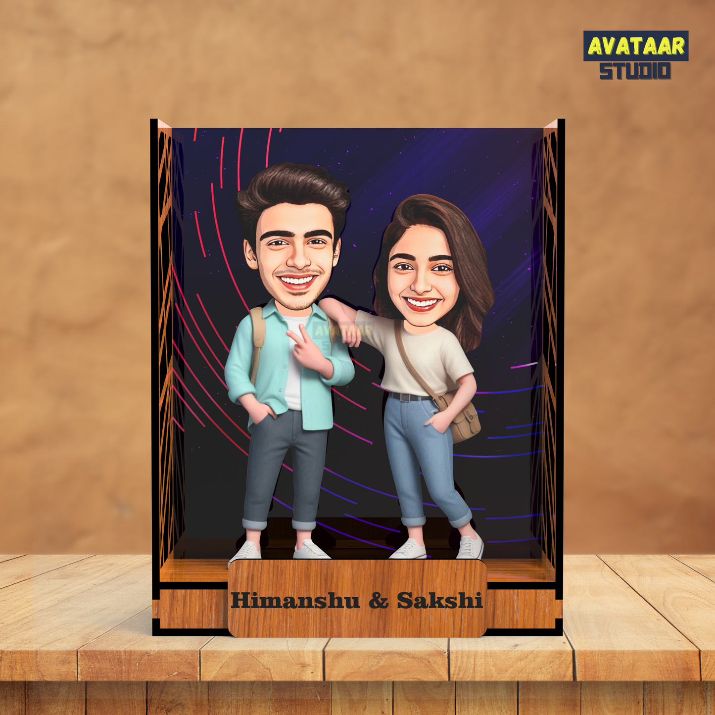 Avataar Studio Personalized Gift for Husband, Wife, Boyfriend, Girlfriend Character Caricature Photo Frame Unique Design Customized Gift for Friends & Family Return Gift (BRO SIS 2 BOX)