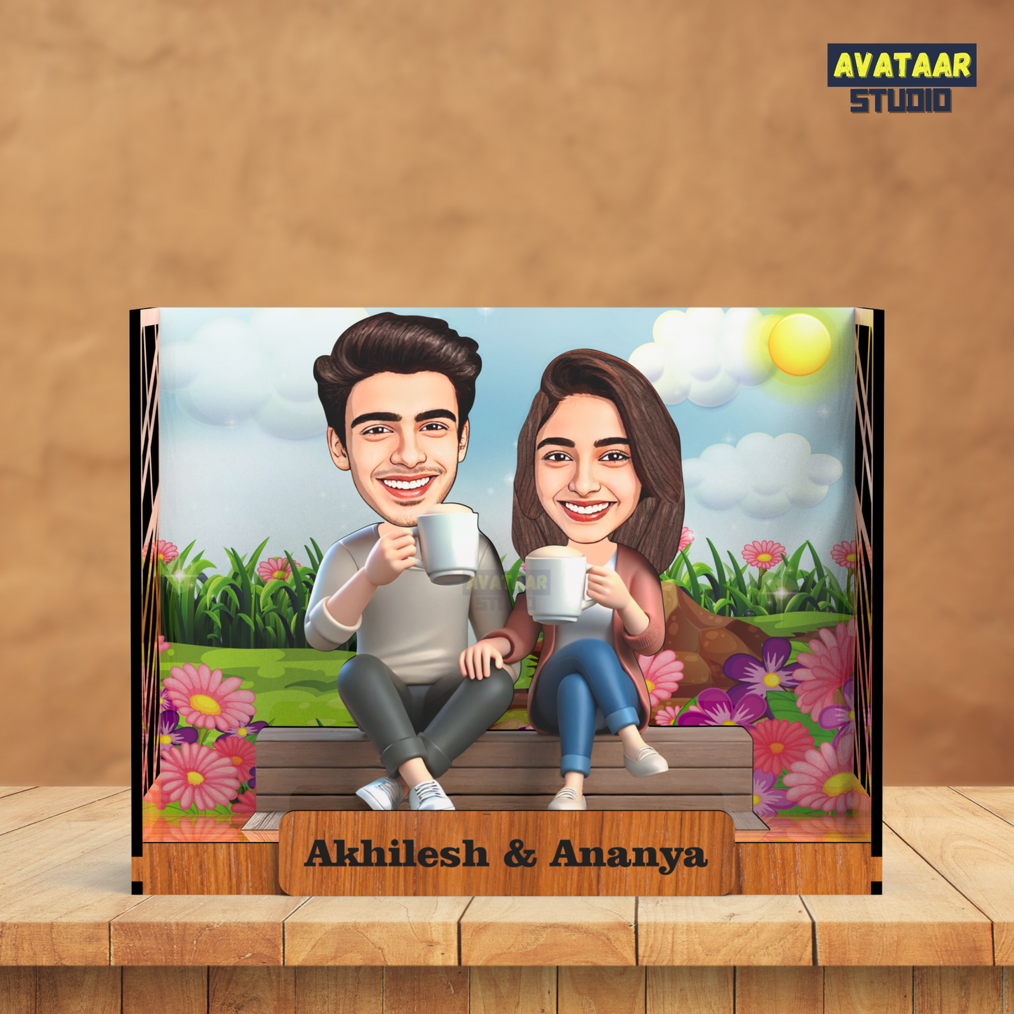 Avataar Studio Personalized Gift for Husband, Wife, Boyfriend, Girlfriend Character Caricature Photo Frame Unique Design Customized Gift for Friends & Family Return Gift (COUPLE 11 BOX)