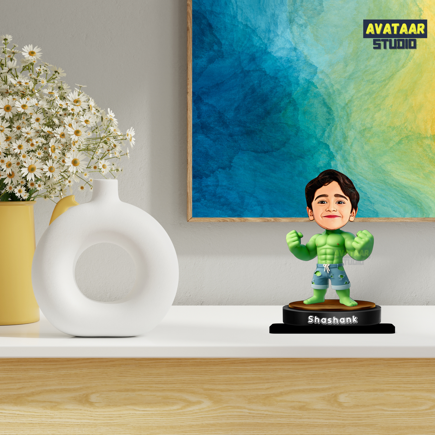 AVATAAR STUDIO Personalized Gift for Kids, Friends Character Caricature Photo Frame Unique Design Customized Gift for Children, Return Gift Idea (HULK, With Name)