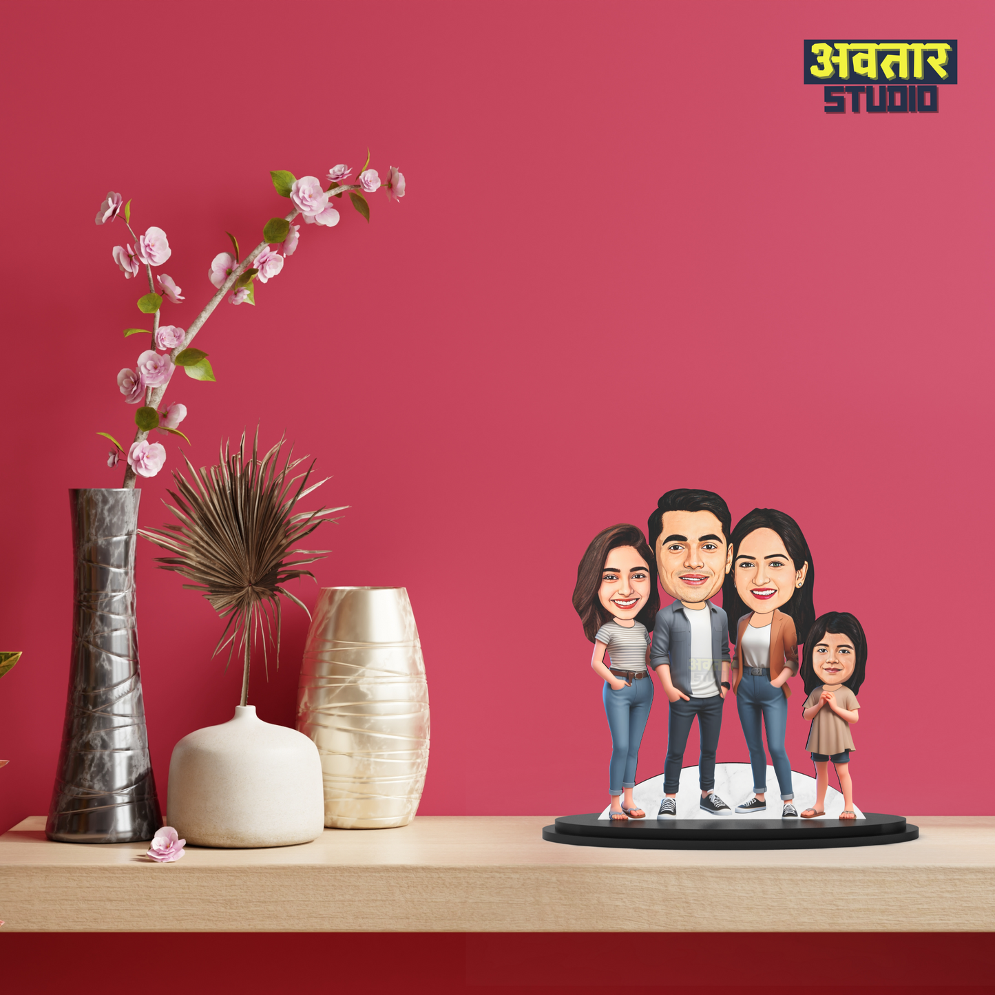 Avatar Studio Personalized Gift for Husband, Wife, Kids, Sister, Brother Character Caricature Photo Frame Unique Design Customized Gift for Friends & Family (Family of Four - 3)