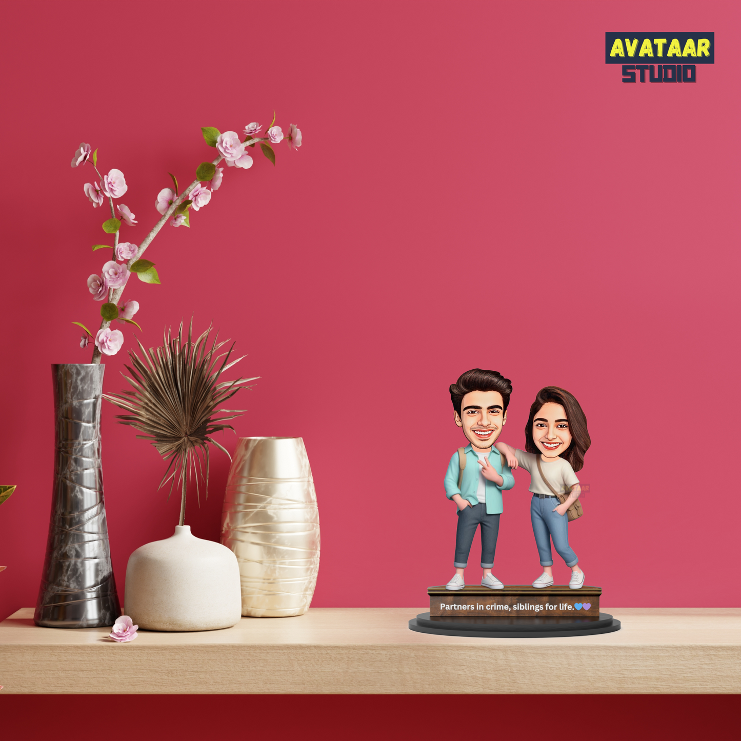 Avatar Studio Personalized Gift for Brother, Sister, Friends Character Caricature Photo Frame Unique Design Customized Gift for Bhai Dooj & Rakshabandhan (BRO SIS - 2)