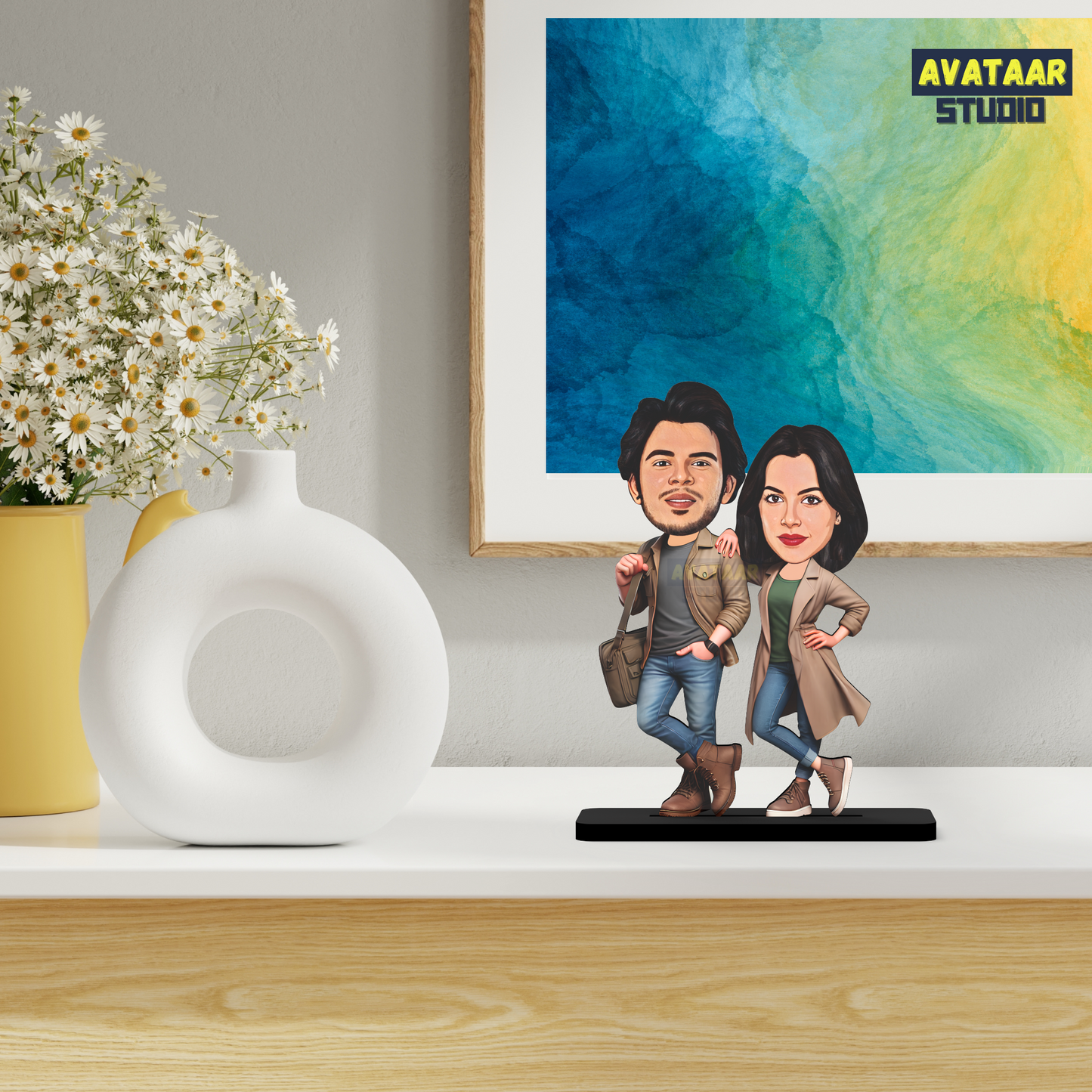 Avatar Stand Personalized Gift for Husband, Wife, Boyfriend, Girlfriend Character Caricature Photo Frame Unique Design Customized Gift for Friends & Family Return Gift (Couple 8)