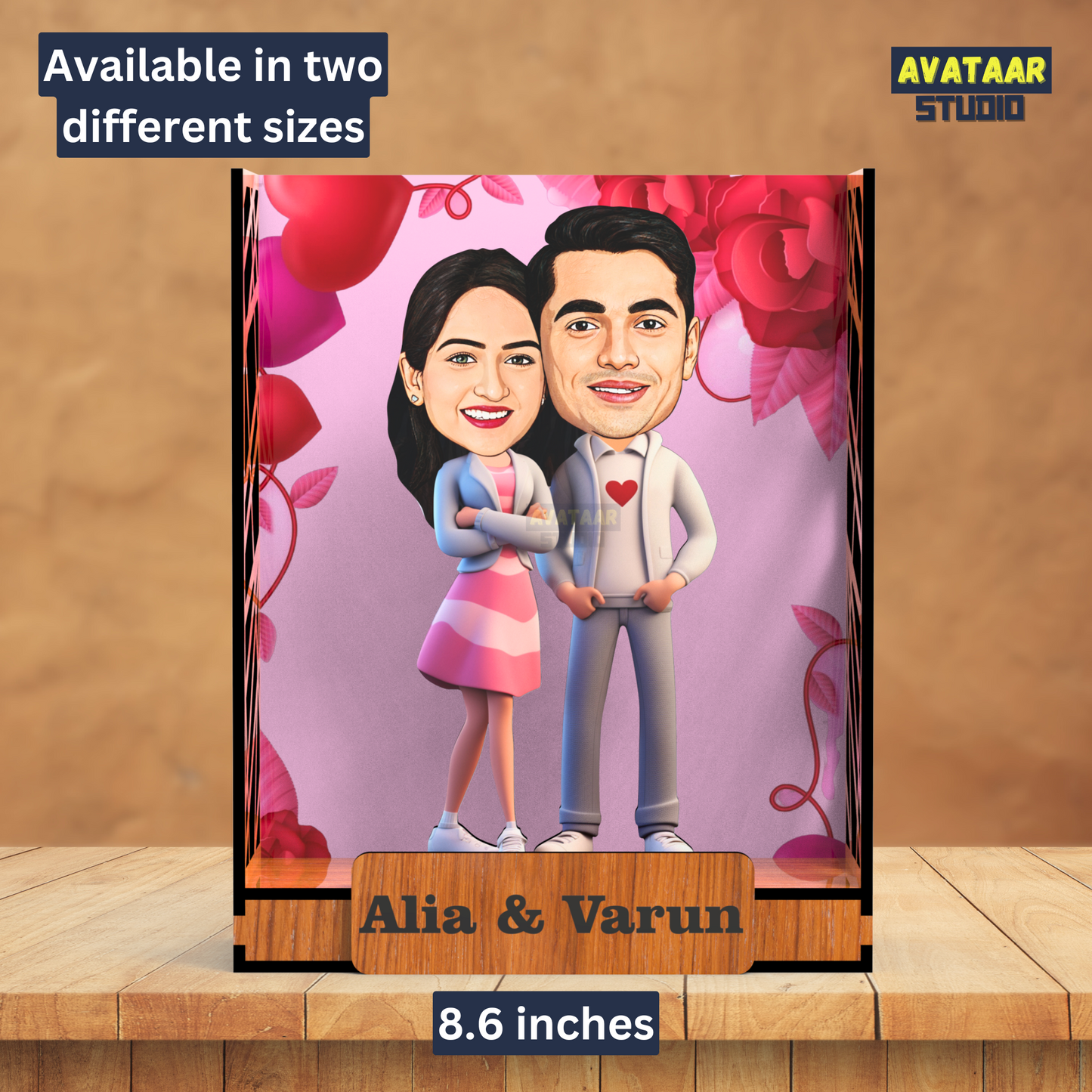 Avataar Studio Personalized Gift for Husband, Wife, Boyfriend, Girlfriend Character Caricature Photo Frame Unique Design Customized Gift for Friends & Family Return Gift (Couple 3 BOX)