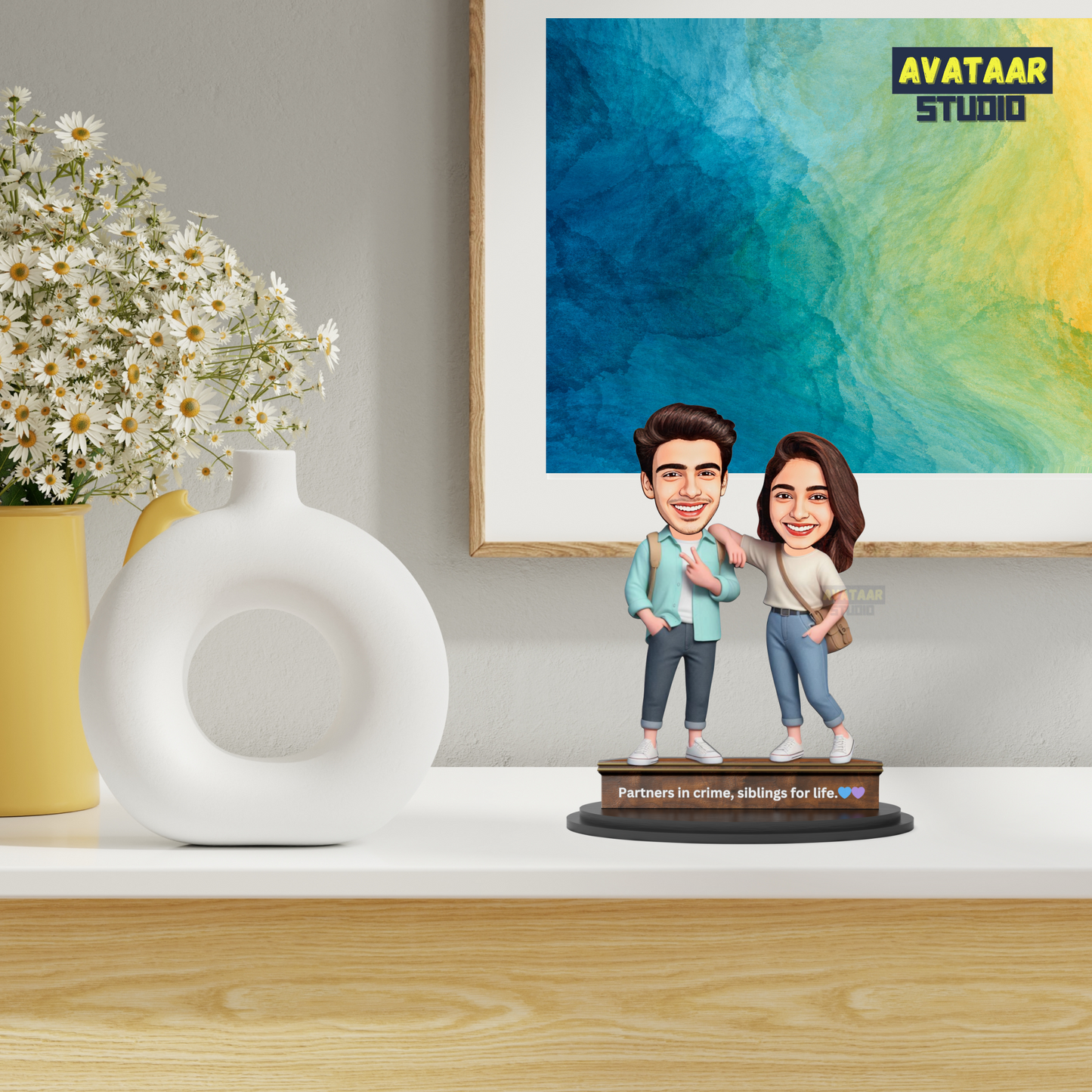 Avatar Studio Personalized Gift for Brother, Sister, Friends Character Caricature Photo Frame Unique Design Customized Gift for Bhai Dooj & Rakshabandhan (BRO SIS - 2)