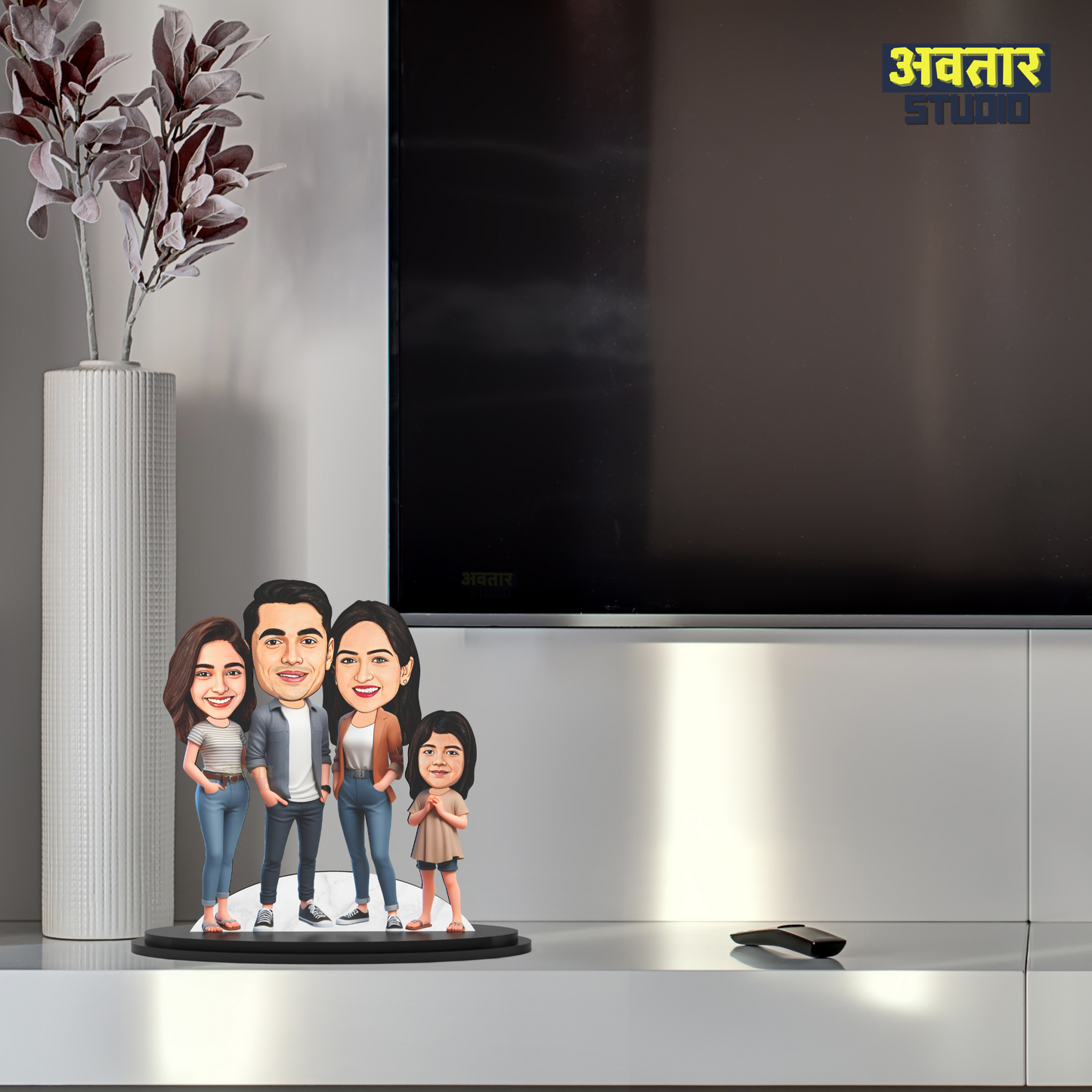 Avatar Studio Personalized Gift for Husband, Wife, Kids, Sister, Brother Character Caricature Photo Frame Unique Design Customized Gift for Friends & Family (Family of Four - 3)