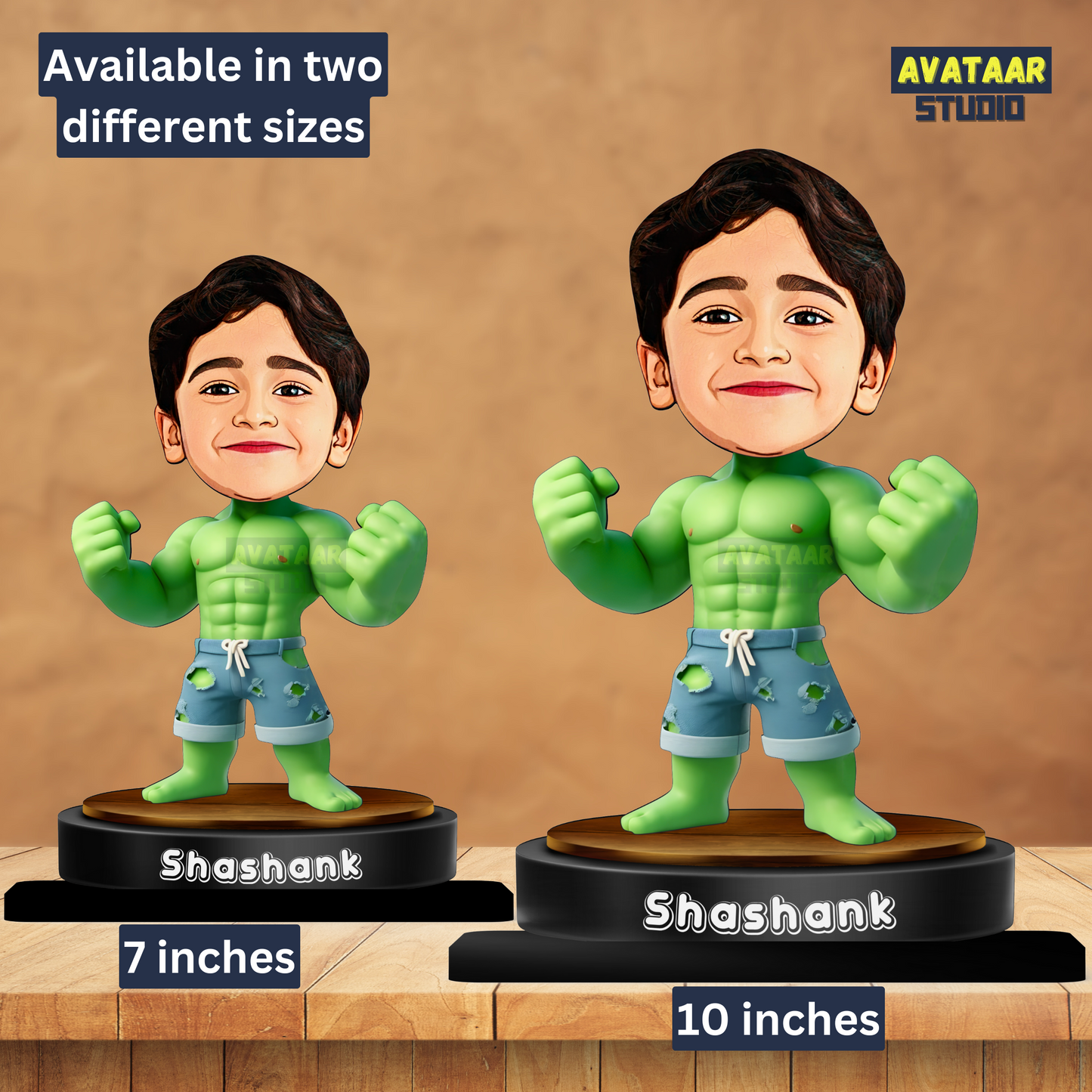 AVATAAR STUDIO Personalized Gift for Kids, Friends Character Caricature Photo Frame Unique Design Customized Gift for Children, Return Gift Idea (HULK, With Name)