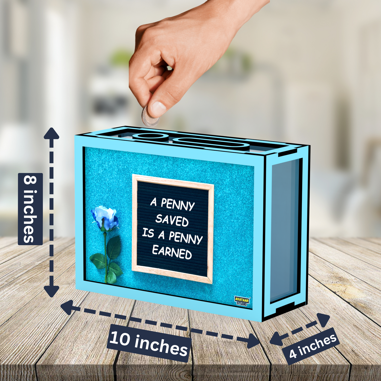 Wooden Money Saving Box for Adults & Kids – Target ₹25,000 / ₹1,00,000 | Colorful Coin Bank with Number Tracker & Transparent Sides | Piggy Bank, Savings Box Gift Idea (Design 1)