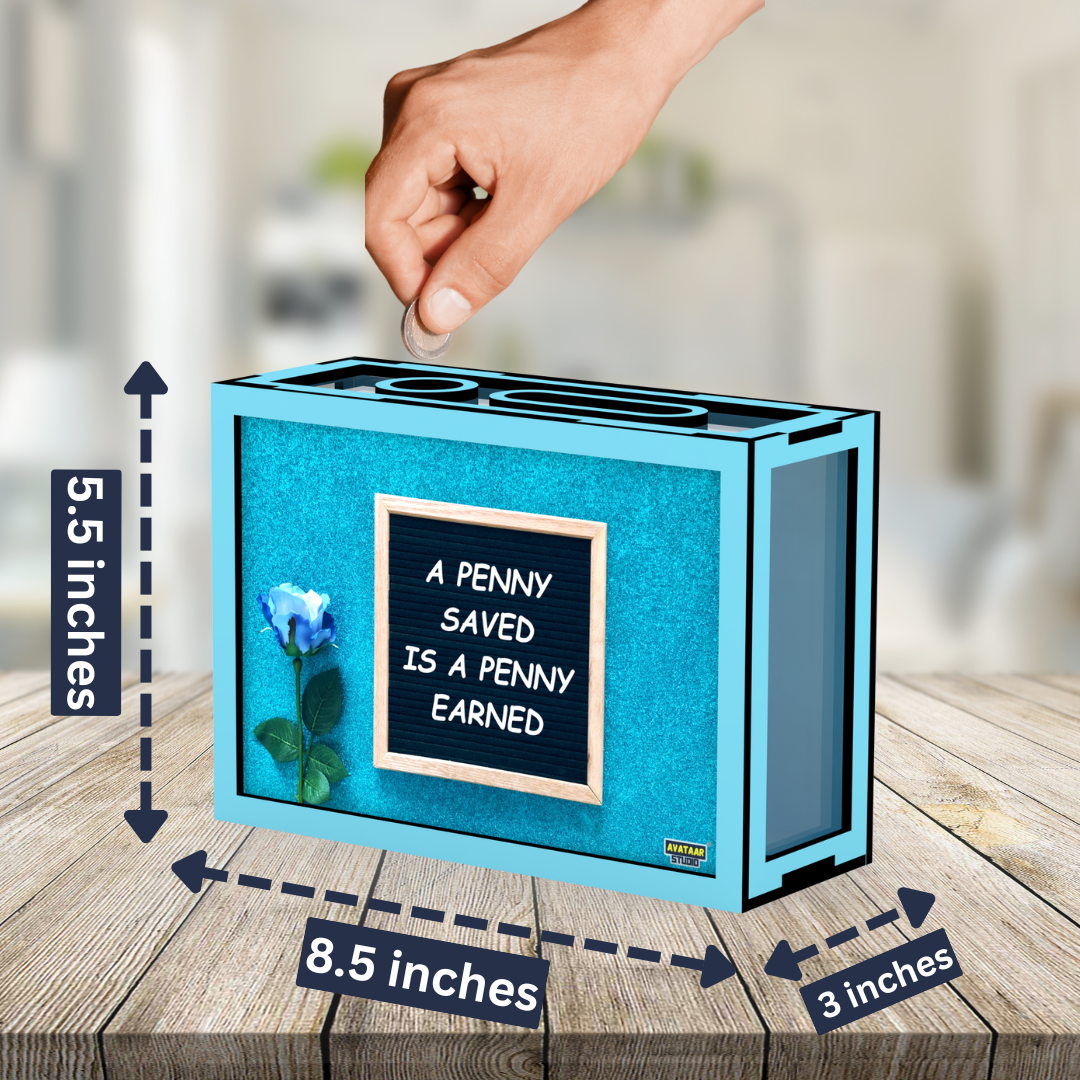 Colorful Money Saving Box for Adults & Kids, Coin Box, Savings Box, Piggy Bank, Smart Money Box with Transparent Sides, Wooden Coin Box, Money Saver, with Numbers, Target 25000 Rupees Savings Box (DESIGN 1)