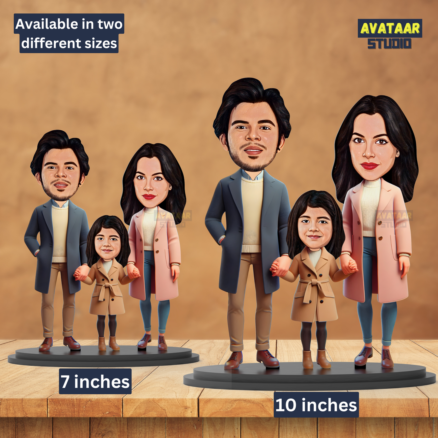 Avatar Studio Personalized Gift for Husband, Wife, Kids, Sister, Brother Character Caricature Photo Frame Unique Design Customized Gift for Friends & Family (Family of Three - 3)