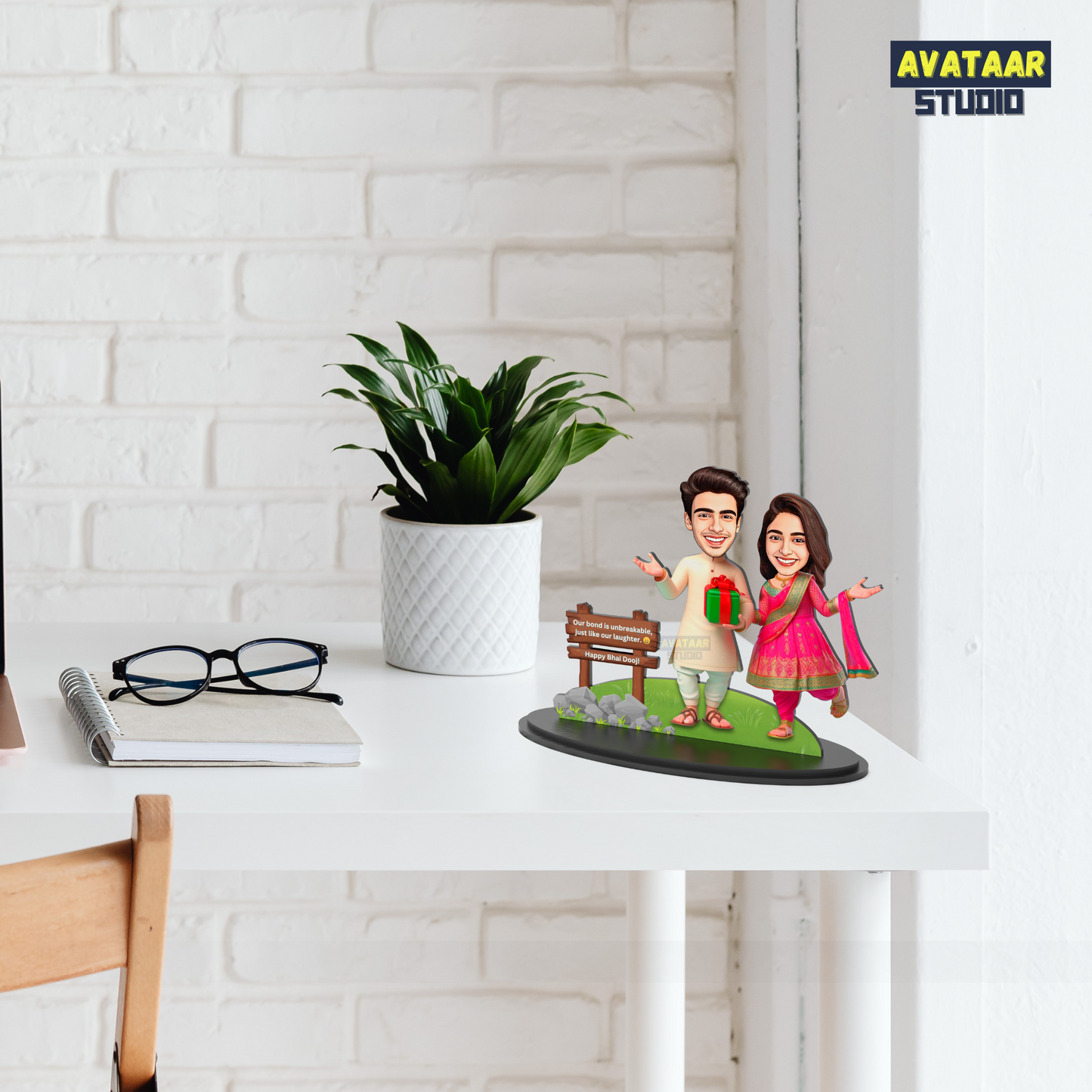 Avatar Studio Personalized Gift for Brother, Sister, Friends Character Caricature Photo Frame Unique Design Customized Gift for Bhai Dooj & Rakshabandhan (BRO SIS - 3)