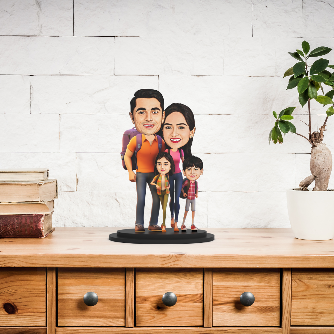 Avatar Studio Personalized Gift for Friends, Sister, Brother, BFF, Girlfriend, Boyfriend Character Caricature Photo Frame Unique Design Customized Gift for Friends & Family (Family of Four - 1)