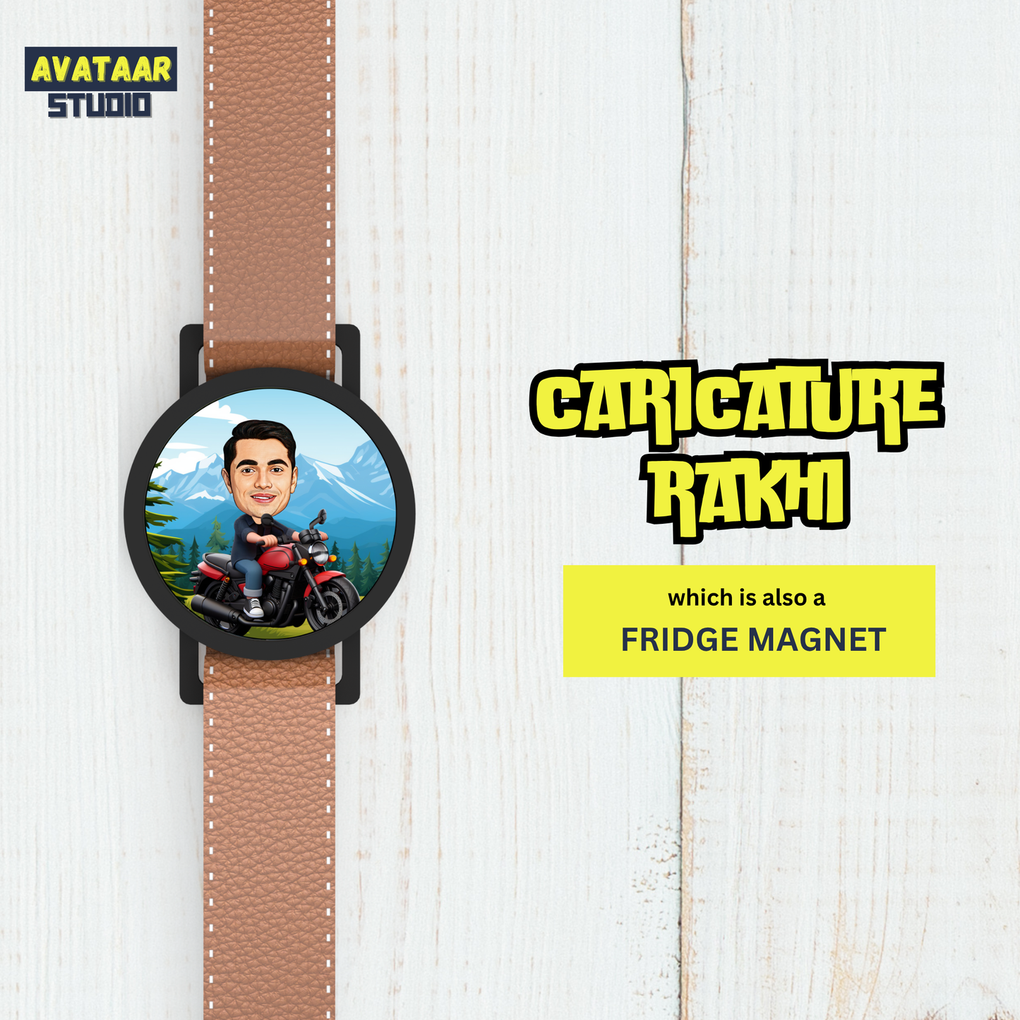 Personalized Rakhi Gift Combo Caricature Rakhi with Fridge Magnet Money Saving Box and Name Keychain for Brother Kids and Adults (Combo 3 - Rakhi + Money Saving Box + Name Keychain)