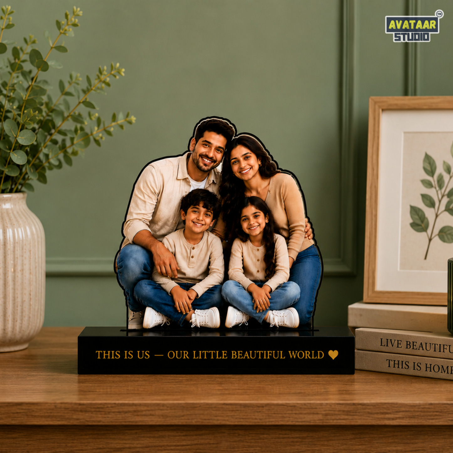 SnapStand Personalised 3D Avatar Standee Photo Frame, MDF & Acrylic, Custom Mini Figure for Couple, Anniversary, Birthday, Wedding Gifts (FAMILY - 1, 7 INCHES)