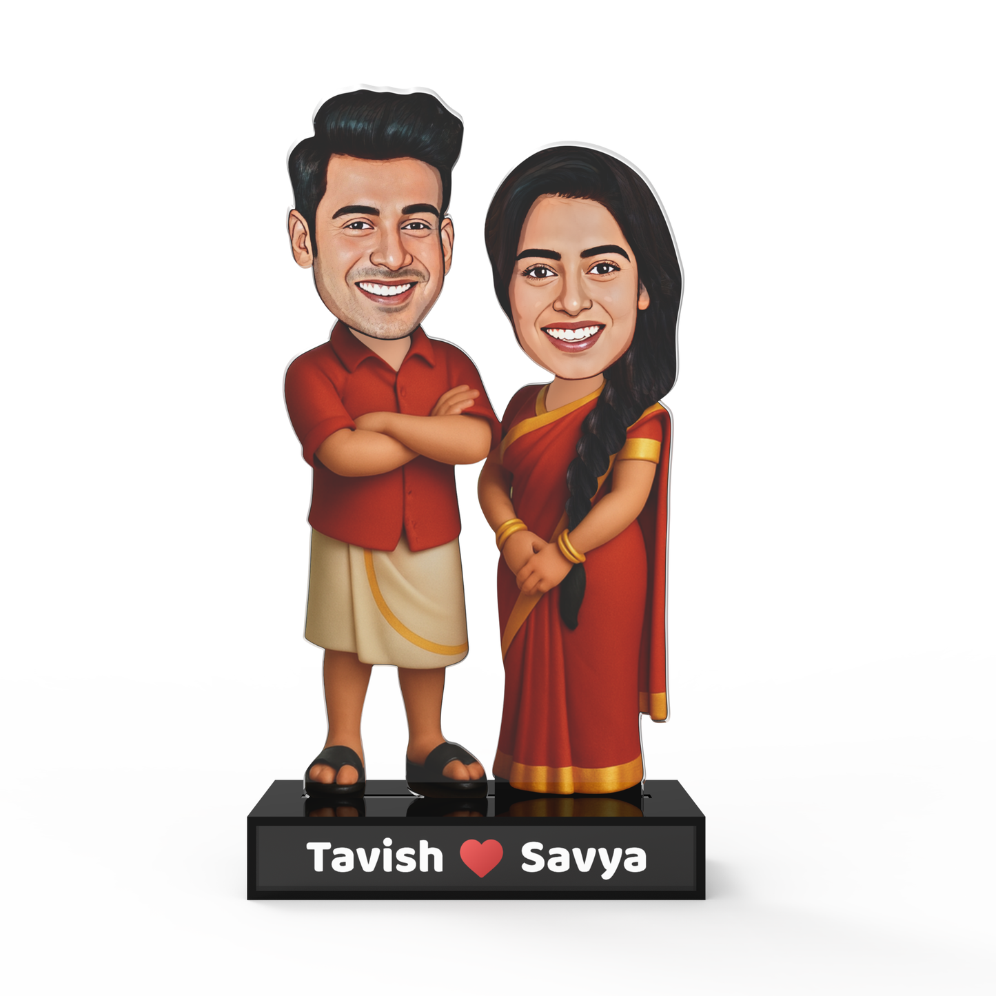 Traditional Custom South Indian Couple Avatar – Acrylic Stand Gift for Wedding & Anniversary